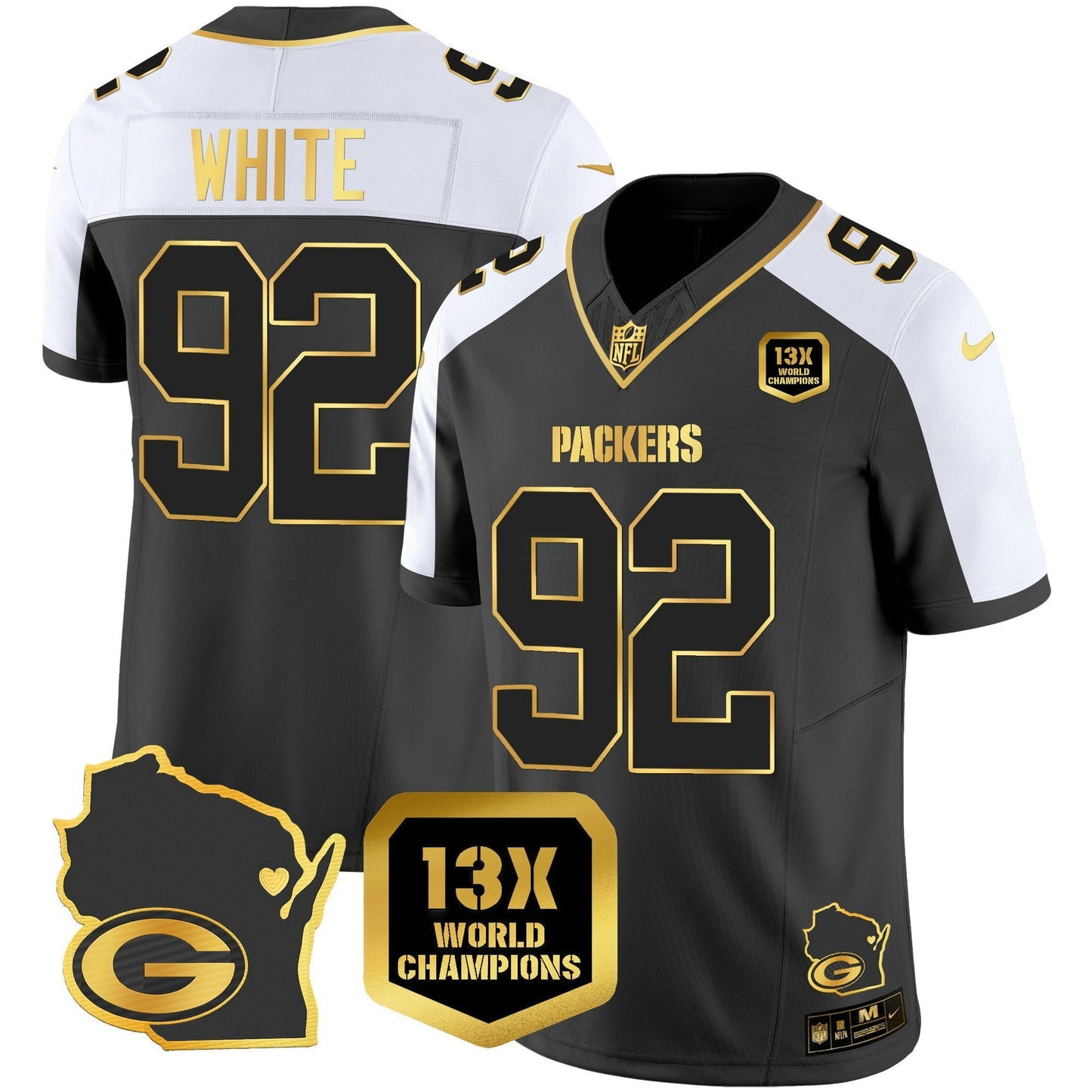 Camisa NFL Men’s 13 Time World Champions & Home Patch Dourada Vapor Jersey V2
