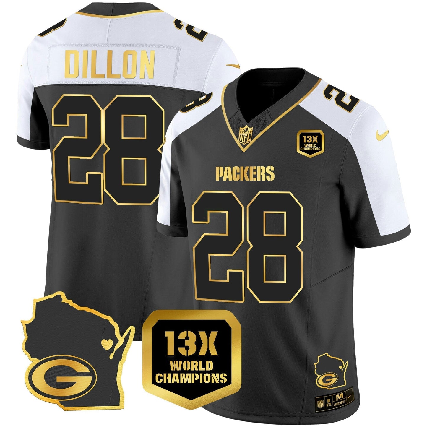 Camisa NFL Men’s 13 Time World Champions & Home Patch Dourada Vapor Jersey V2