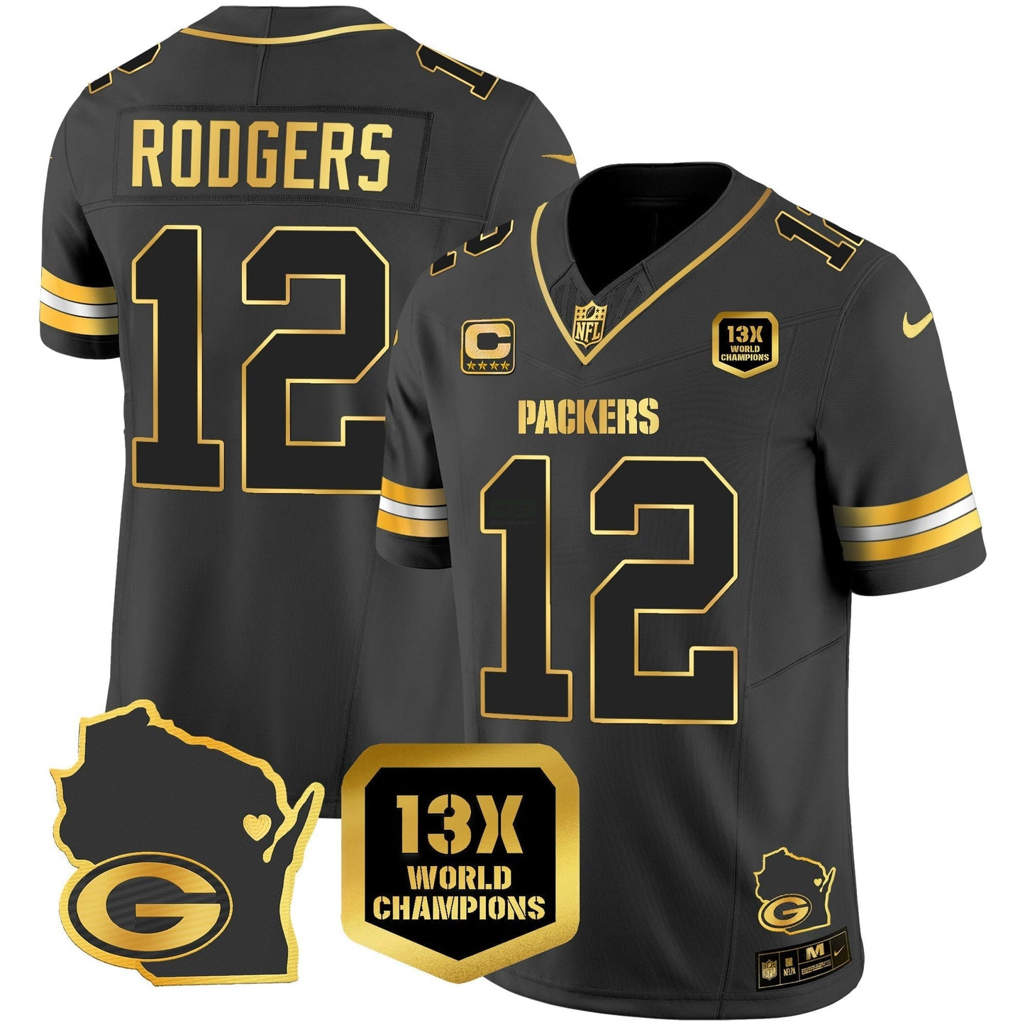 Camisa NFL Men’s 13 Time World Champions & Home Patch Dourada Vapor Jersey V2