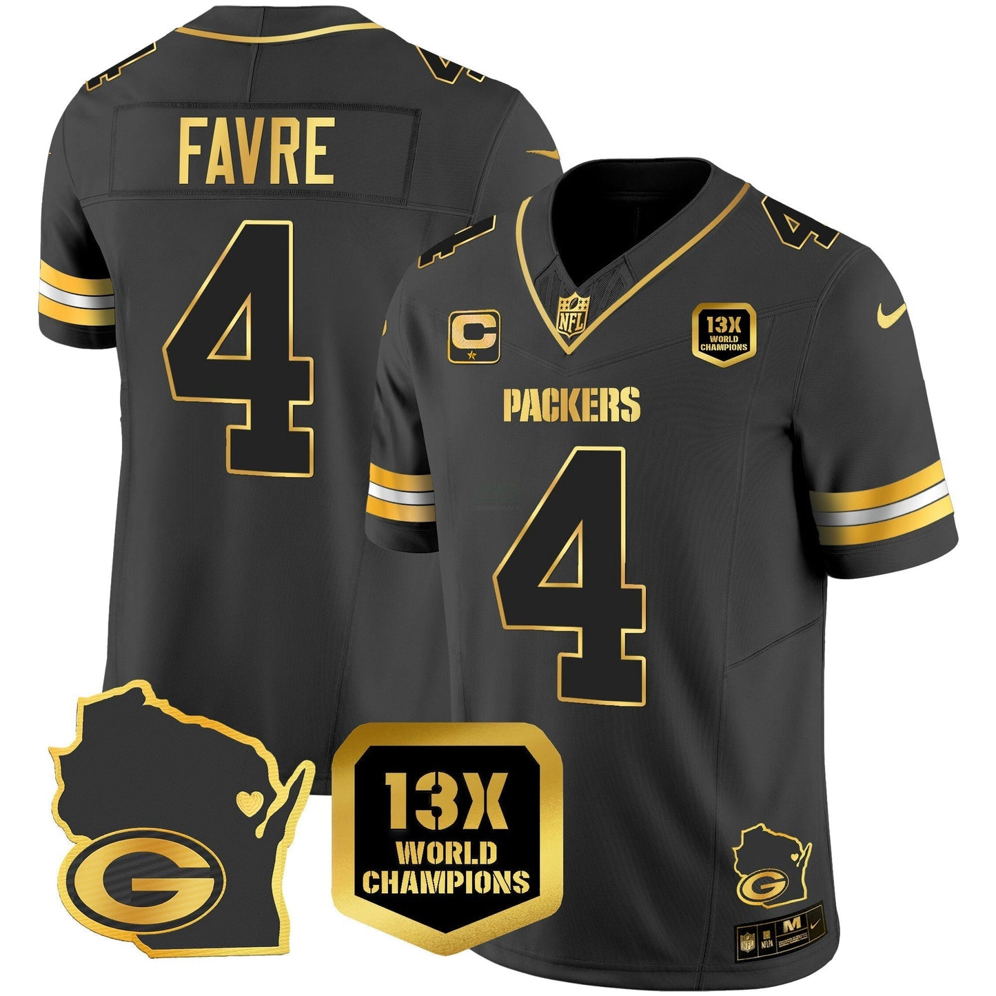 Camisa NFL Men’s 13 Time World Champions & Home Patch Dourada Vapor Jersey V2
