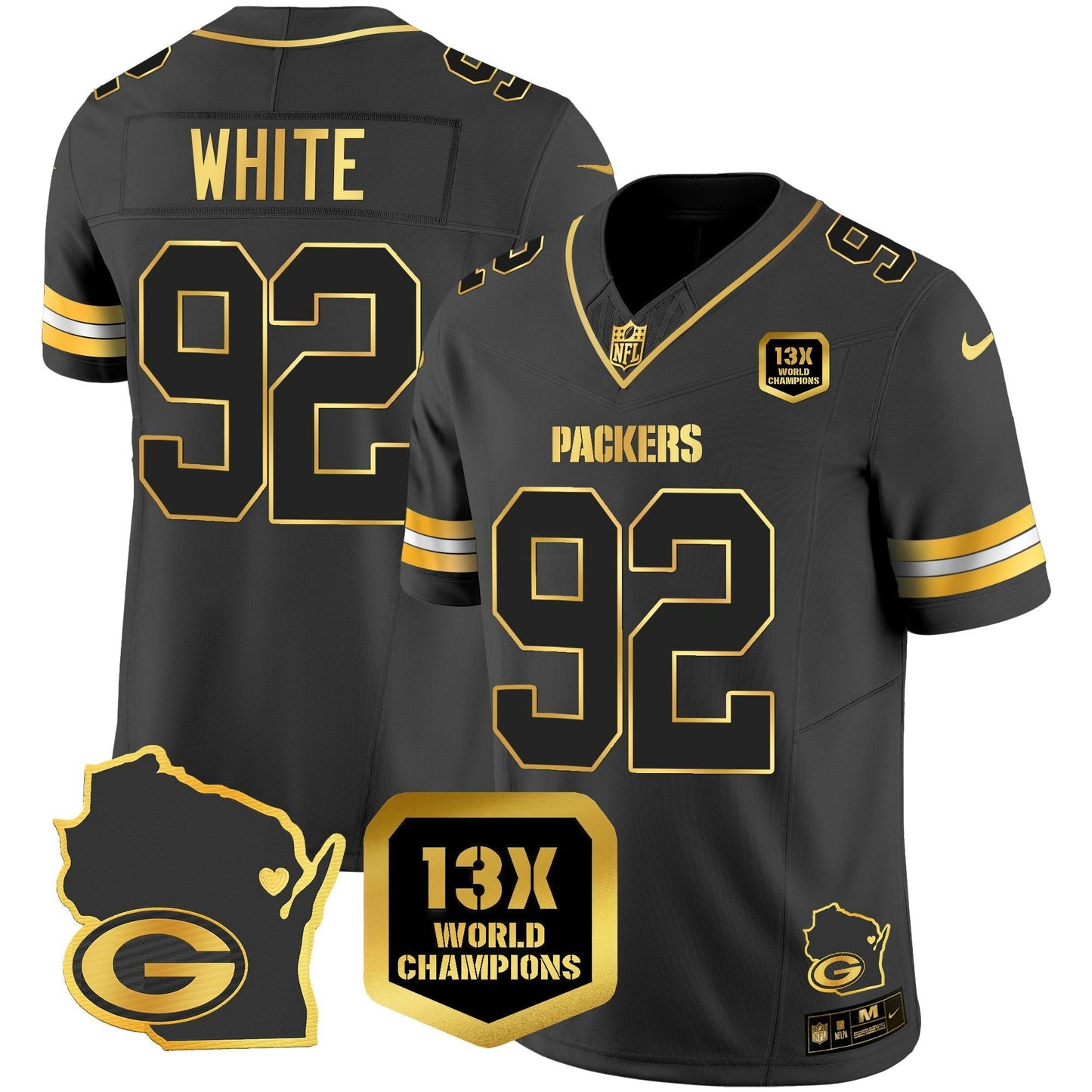 Camisa NFL Men’s 13 Time World Champions & Home Patch Dourada Vapor Jersey V2
