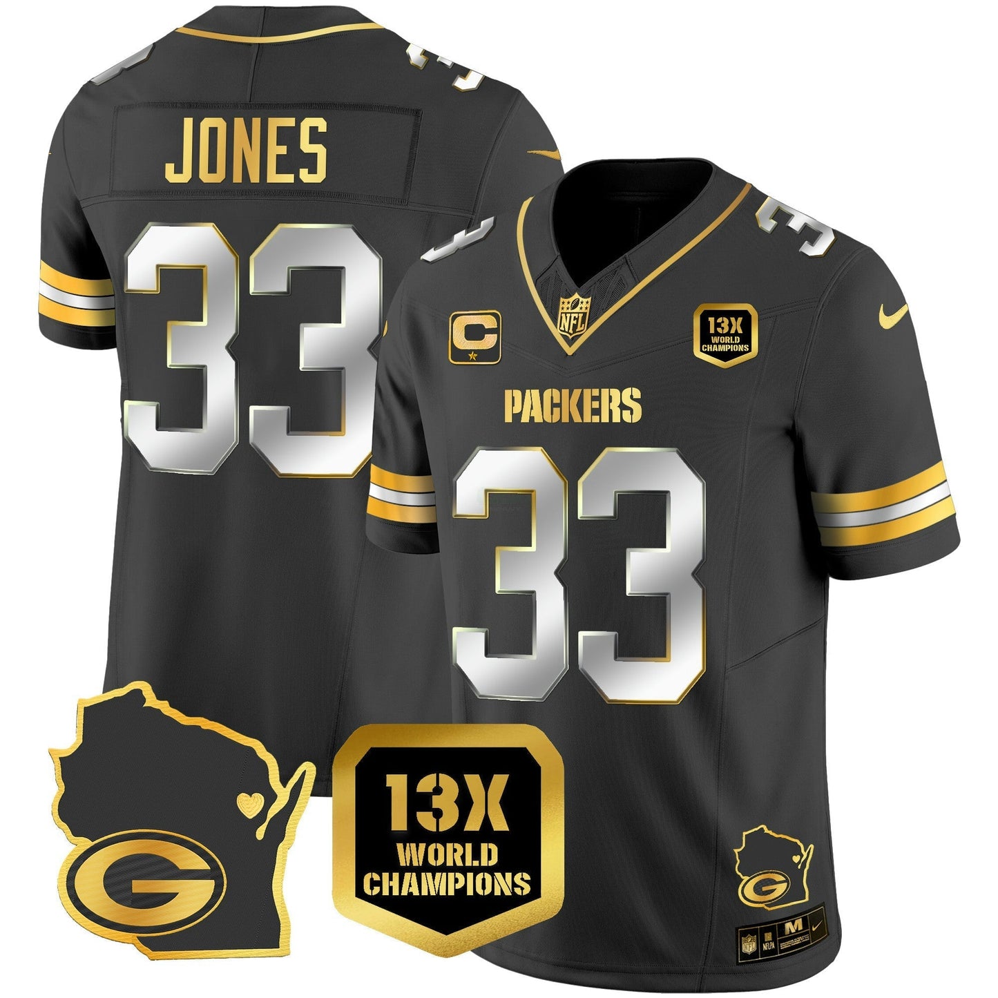 Camisa NFL Men’s 13 Time World Champions & Home Patch Dourada Vapor Jersey V2