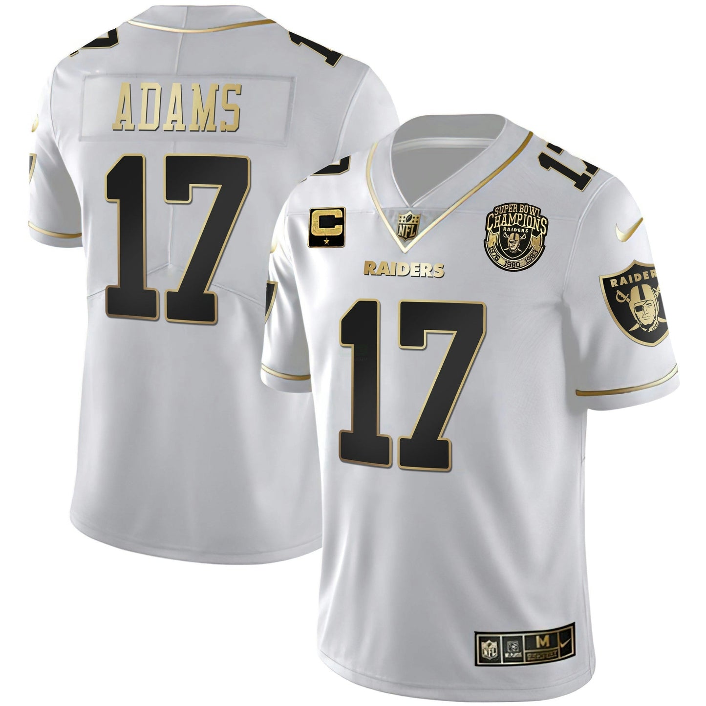 Camisa NFL Men’s 1976 – 1980 – 1983 Super Bowl Champions Patch Branca Dourada and Preta Dourada
