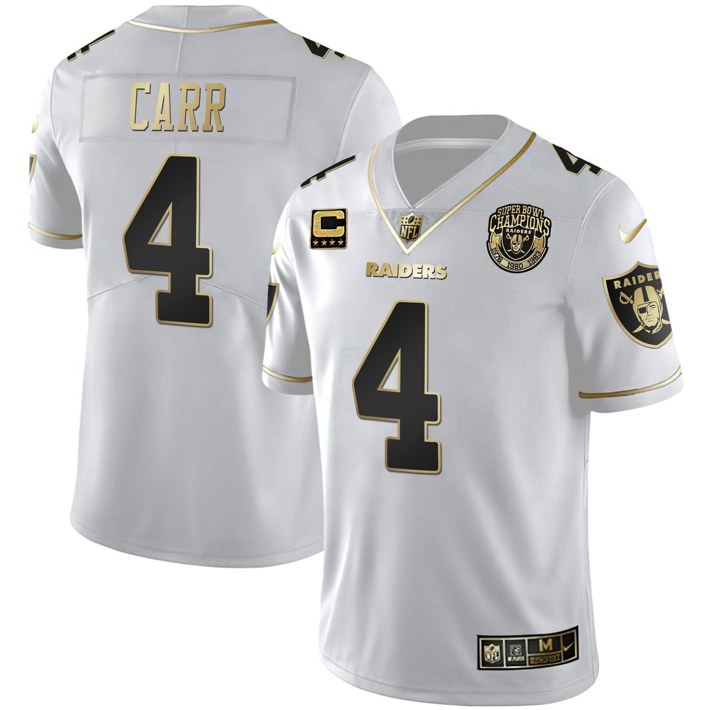 Camisa NFL Men’s 1976 – 1980 – 1983 Super Bowl Champions Patch Branca Dourada and Preta Dourada