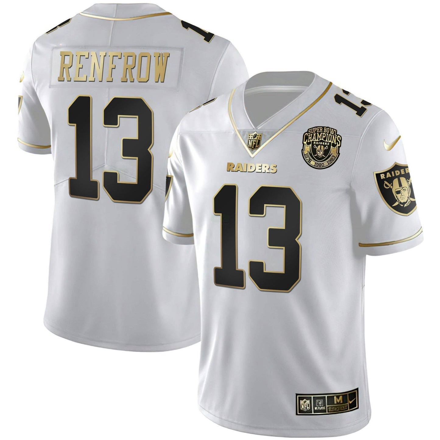 Camisa NFL Men’s 1976 – 1980 – 1983 Super Bowl Champions Patch Branca Dourada and Preta Dourada