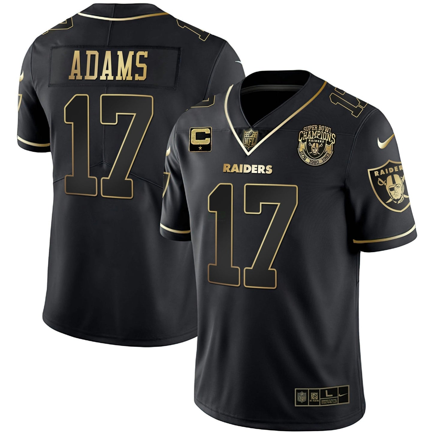 Camisa NFL Men’s 1976 – 1980 – 1983 Super Bowl Champions Patch Branca Dourada and Preta Dourada