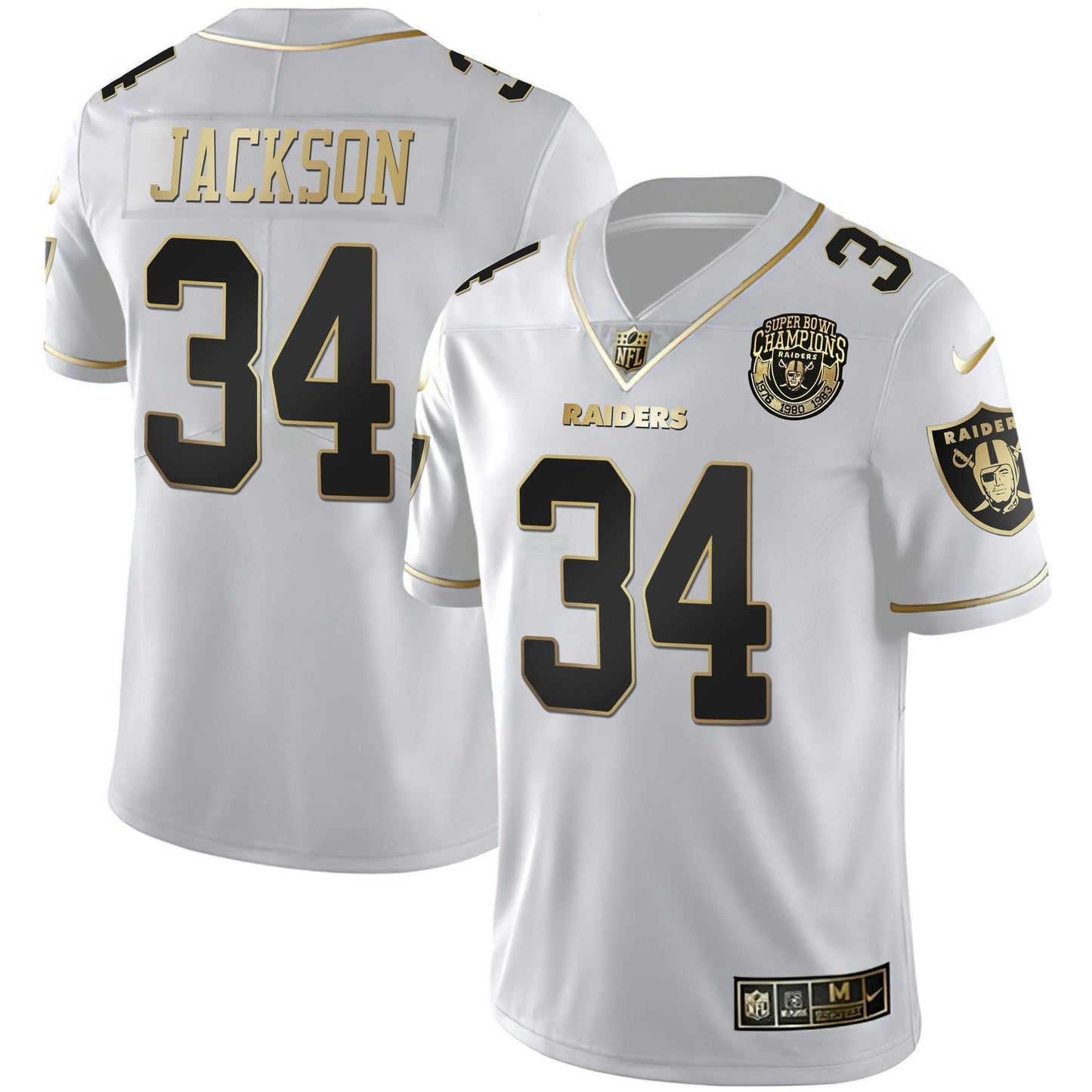 Camisa NFL Men’s 1976 – 1980 – 1983 Super Bowl Champions Patch Branca Dourada and Preta Dourada