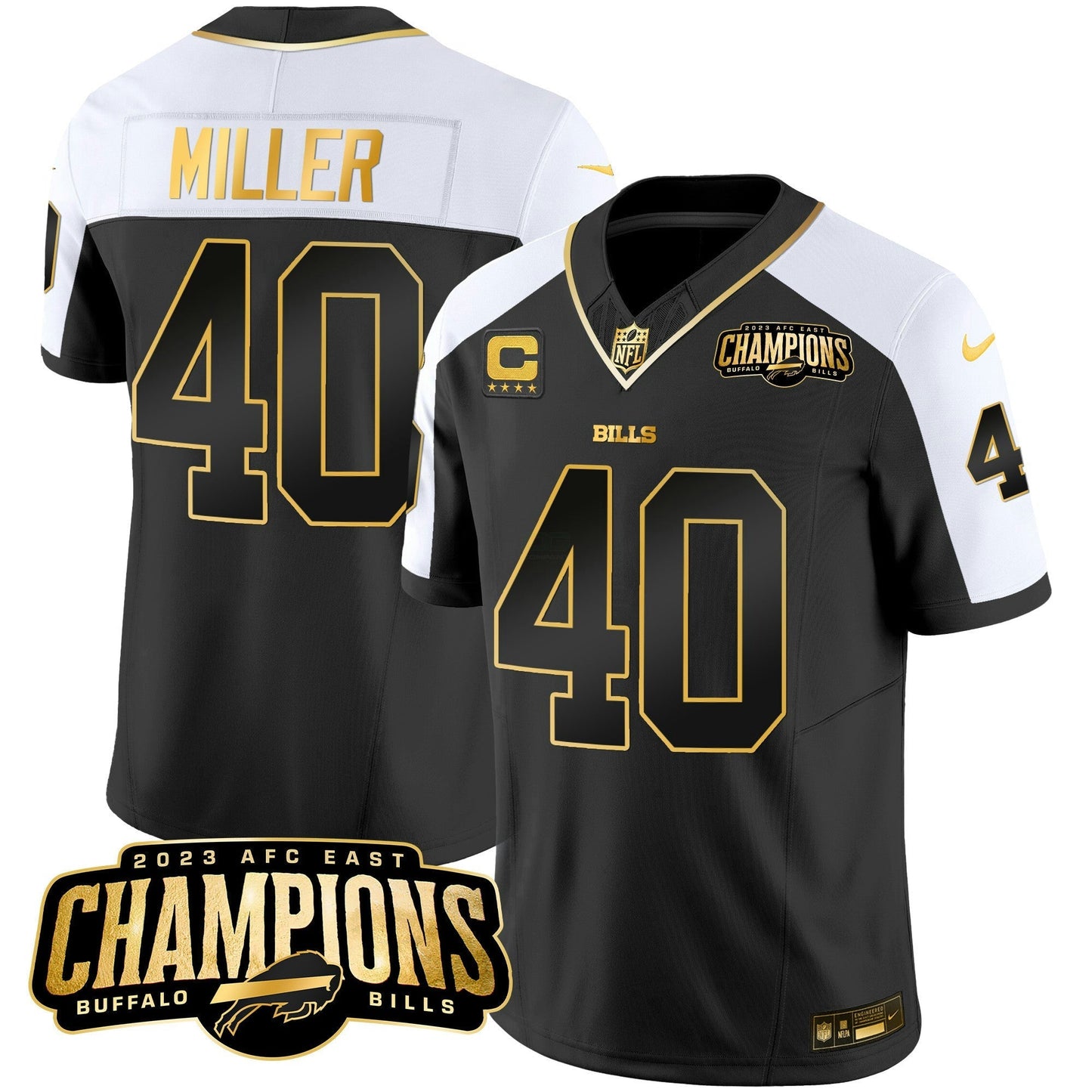 Camisa NFL Men’s 2023 AFC East Champions Patch Dourada Vapor Jersey