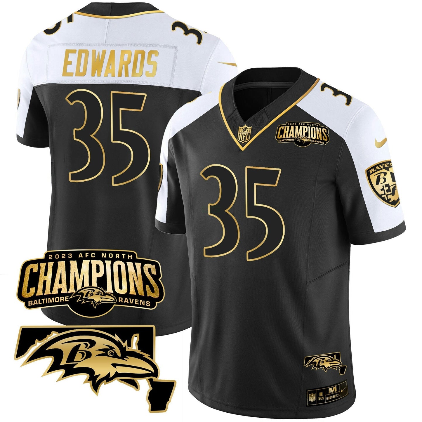 Camisa NFL Men’s 2023 AFC North Champions & Maryland Patch Dourada Vapor Jersey