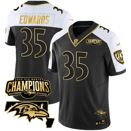 Camisa NFL Men’s 2023 AFC North Champions & Maryland Patch Dourada Vapor Jersey