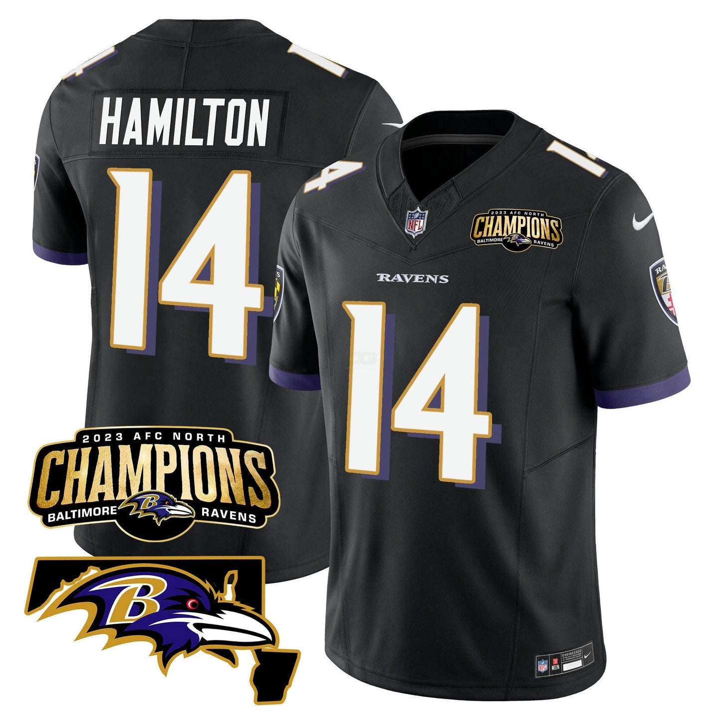 Camisa NFL Men’s 2023 AFC North Champions & Maryland Patch Vapor Jersey