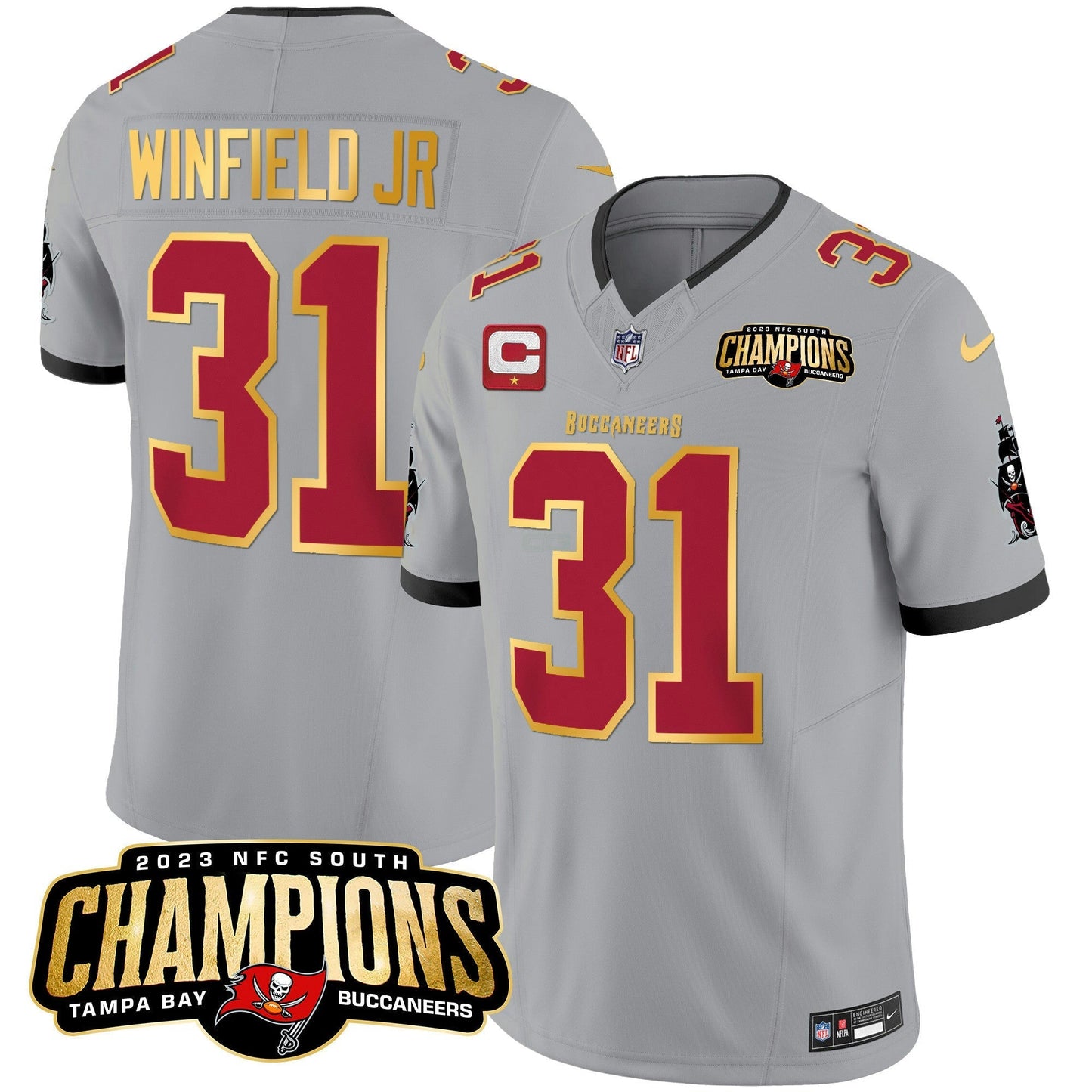 Camisa NFL Men’s 2023 NFC South Champions Patch Dourada Trim Vapor Jersey