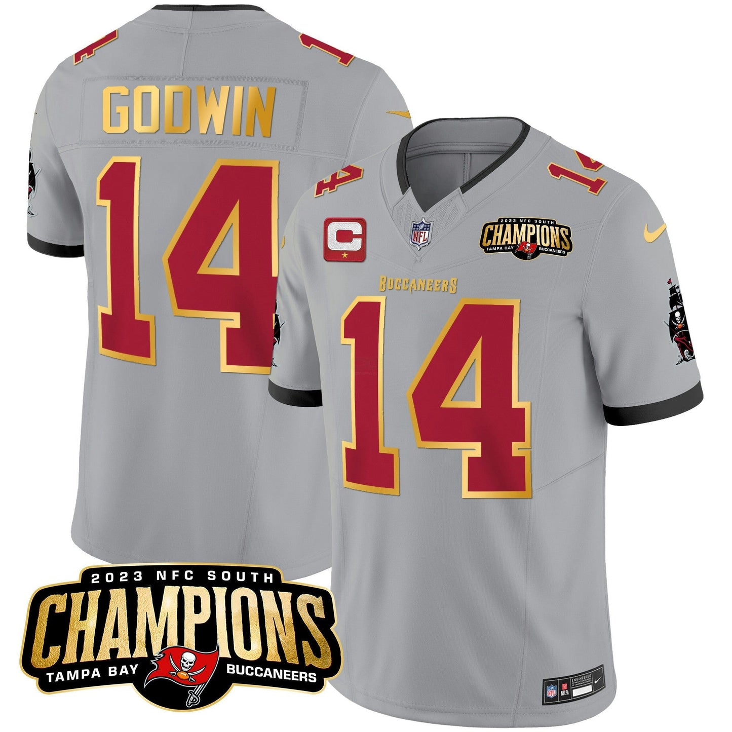 Camisa NFL Men’s 2023 NFC South Champions Patch Dourada Trim Vapor Jersey