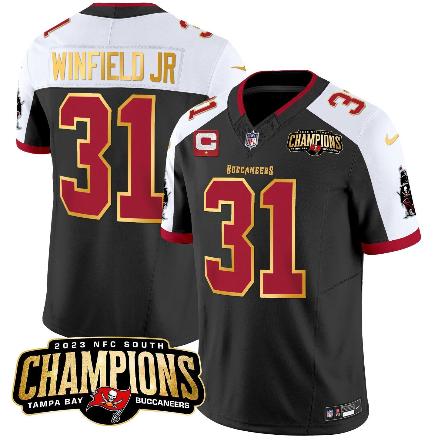 Camisa NFL Men’s 2023 NFC South Champions Patch Dourada Trim Vapor Jersey