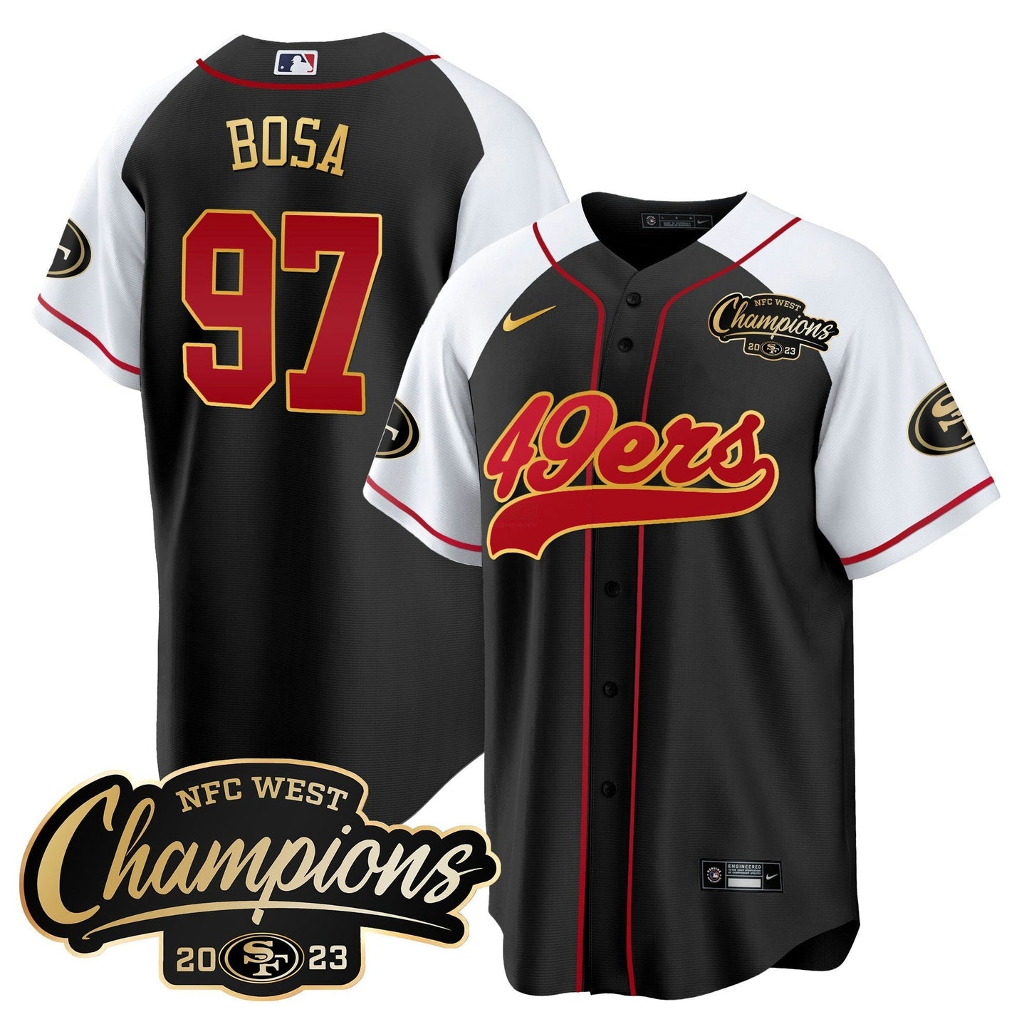 Camisa NFL Men’s 2023 NFC West Champions Baseball Gold Trim Jersey
