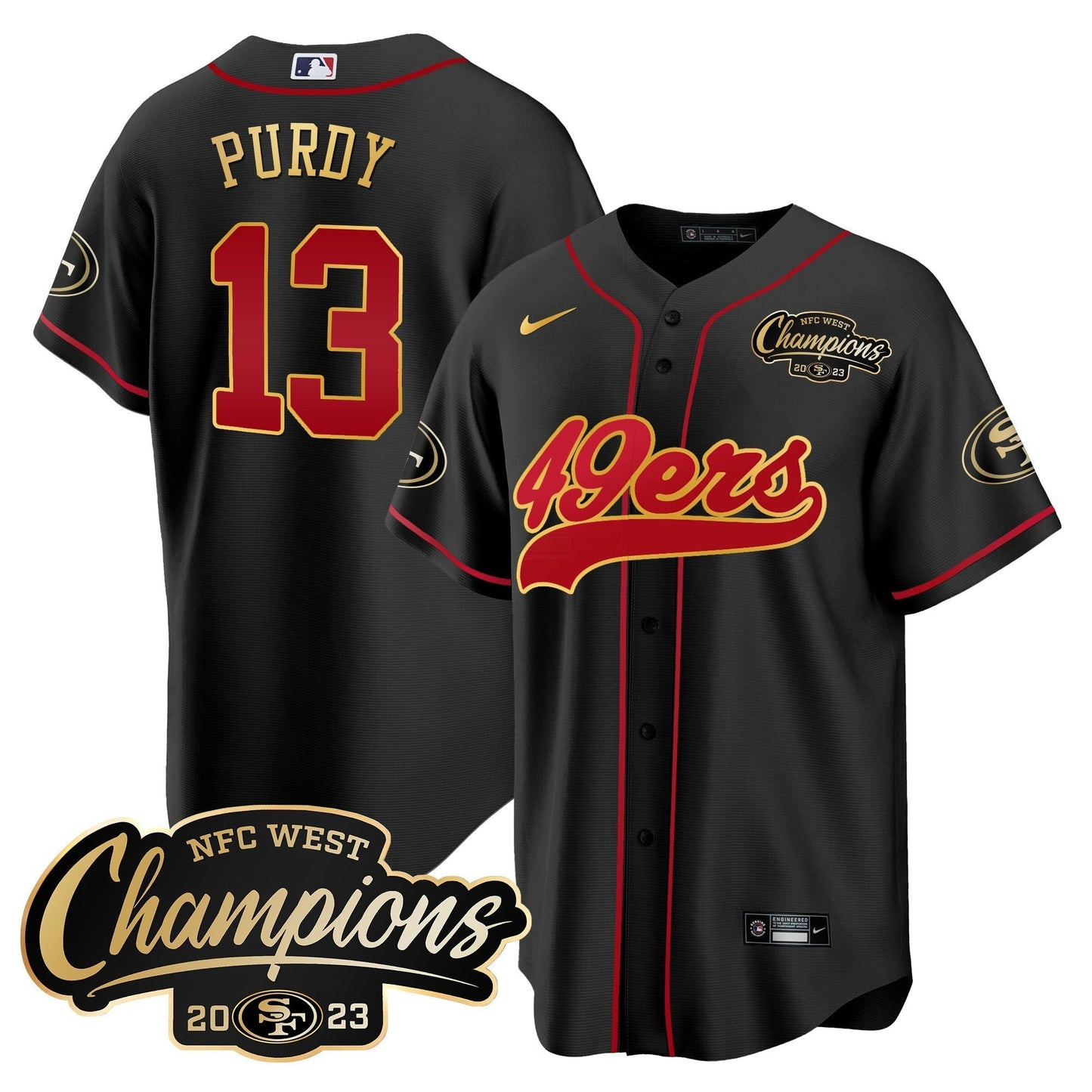 Camisa NFL Men’s 2023 NFC West Champions Baseball Gold Trim Jersey