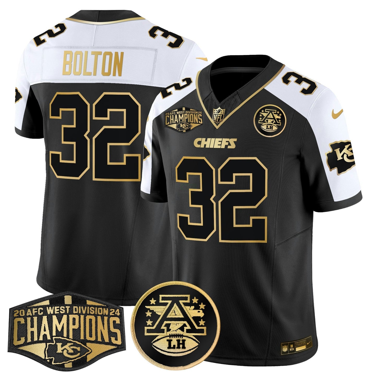 Camisa NFL Men’s 2024 AFC West Division Champions Patch Dourada Vapor Limited Jersey