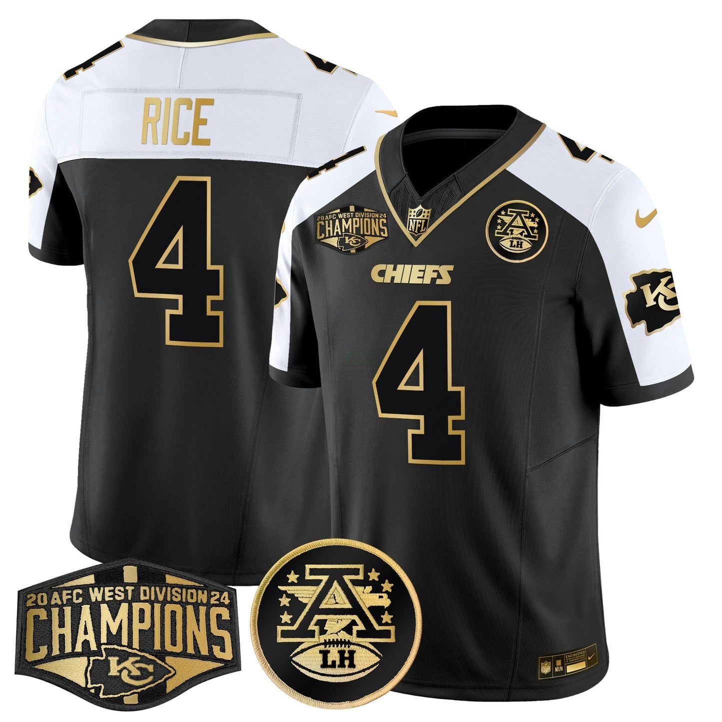 Camisa NFL Men’s 2024 AFC West Division Champions Patch Dourada Vapor Limited Jersey
