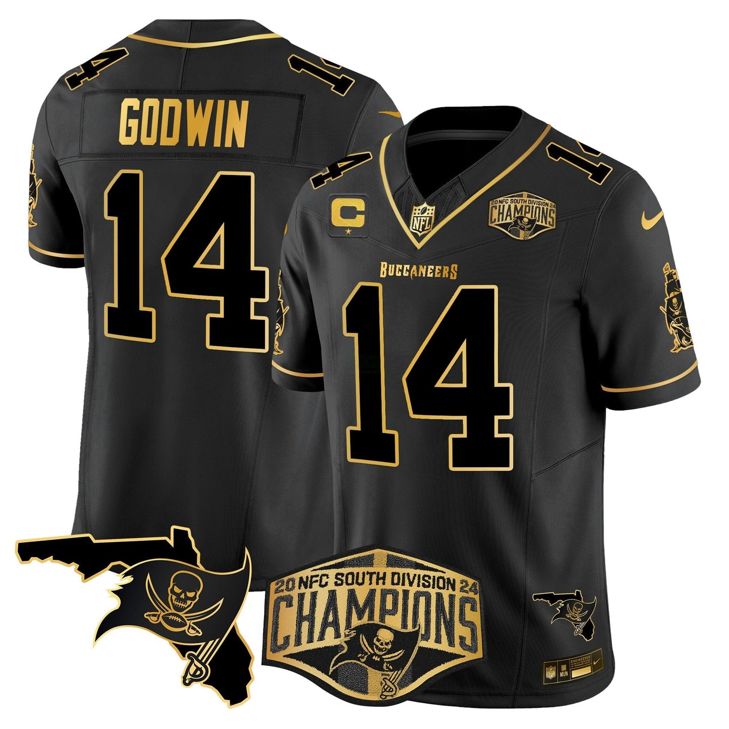 Camisa NFL Men’s 2024 NFC South Division Champions Patch Dourada Vapor Limited Jersey