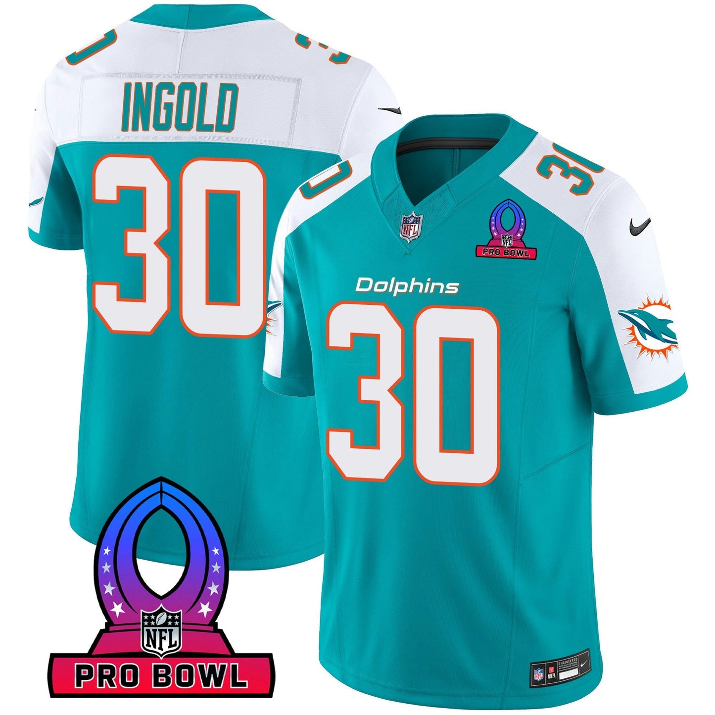 Camisa NFL Miami Dolphins Men’s 2024 Pro Bowl Patch Vapor Jersey