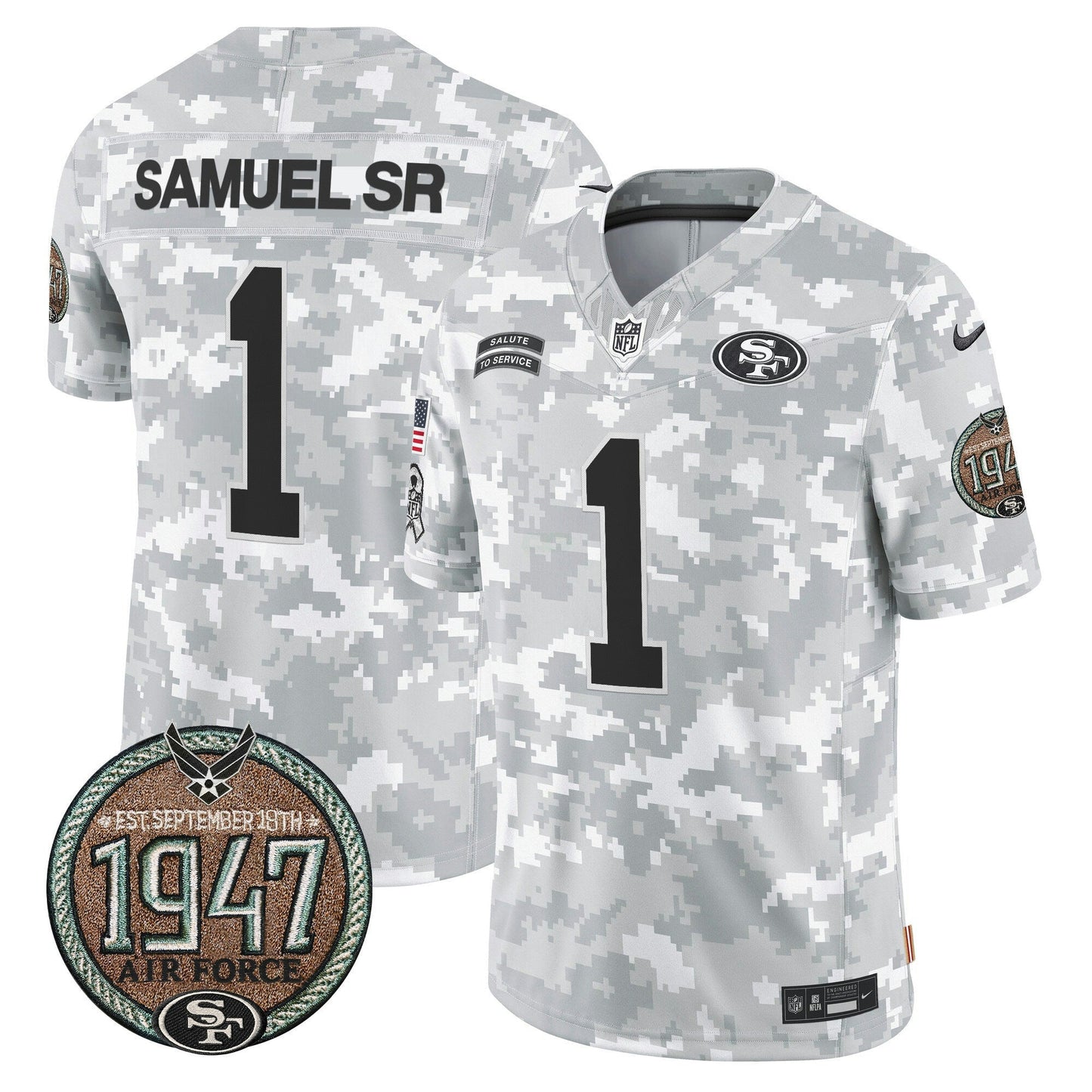 Camisa NFL San Francisco 49ers Men’s 2024 Salute to Service Establishment Year Patch Vapor Limited Jersey