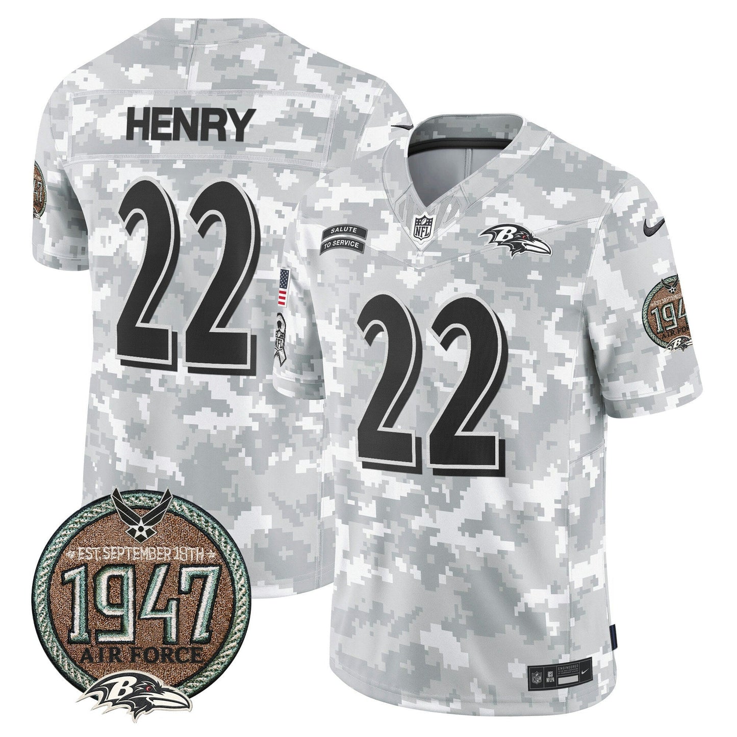 Camisa NFL Baltimore Ravens Men’s 2024 Salute to Service Establishment Year Patch Vapor Limited Jersey