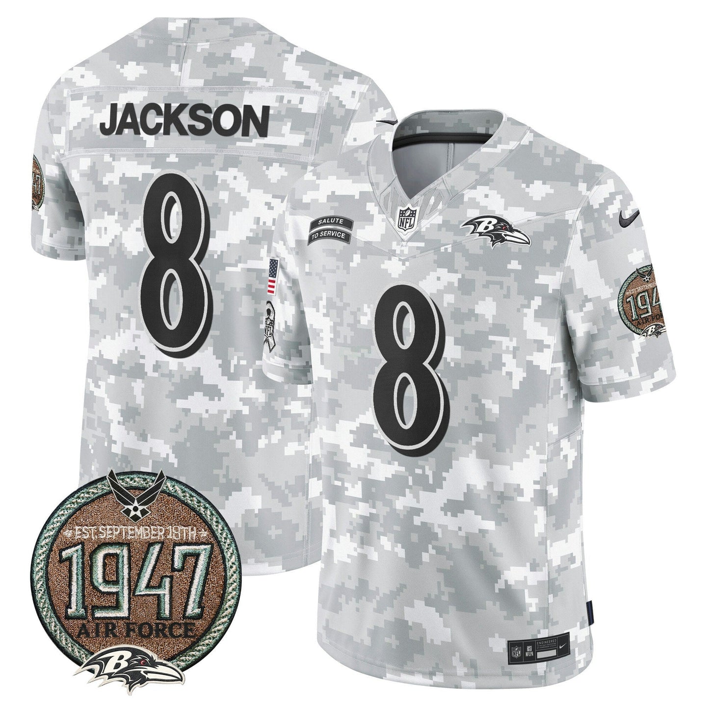 Camisa NFL Baltimore Ravens Men’s 2024 Salute to Service Establishment Year Patch Vapor Limited Jersey