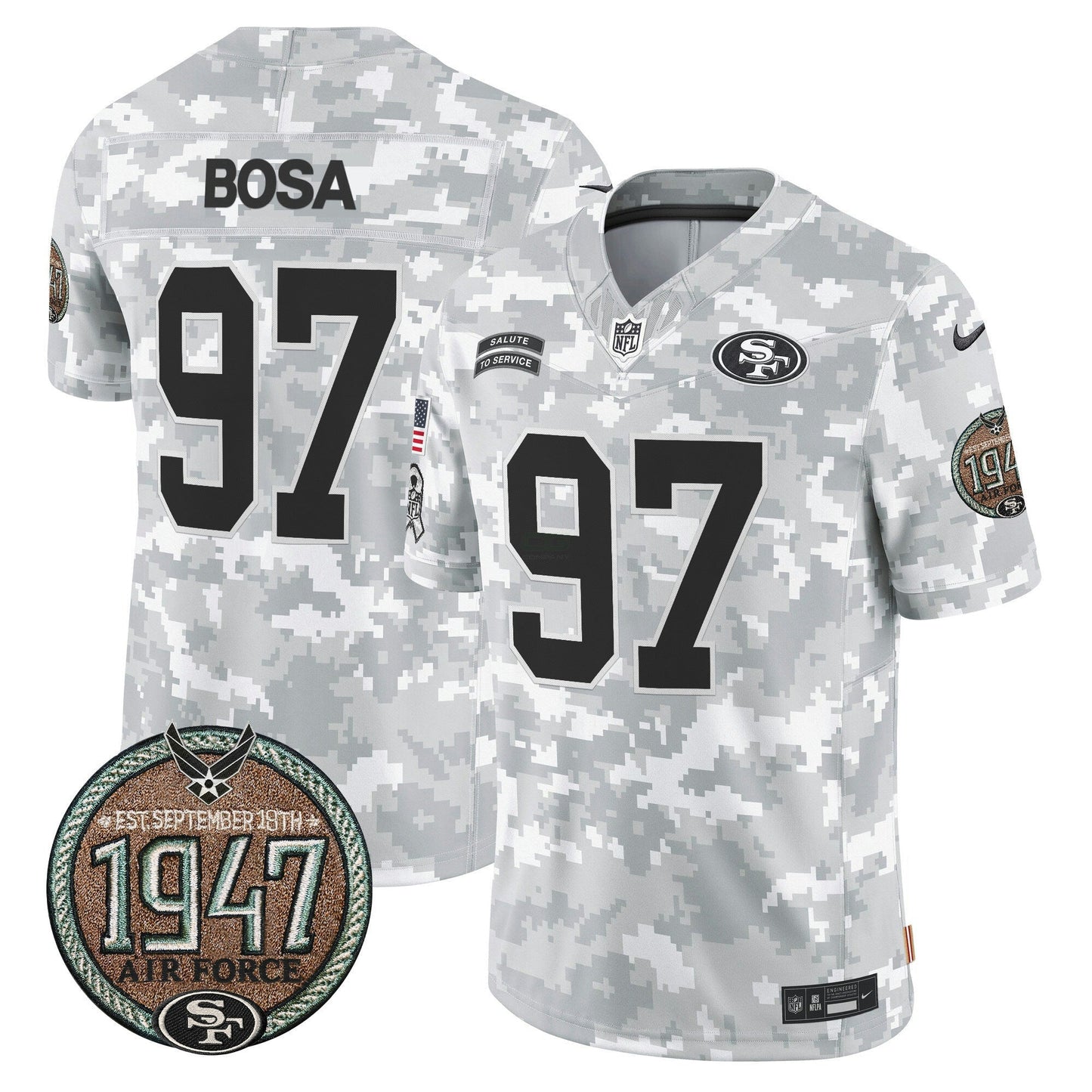 Camisa NFL San Francisco 49ers Men’s 2024 Salute to Service Establishment Year Patch Vapor Limited Jersey