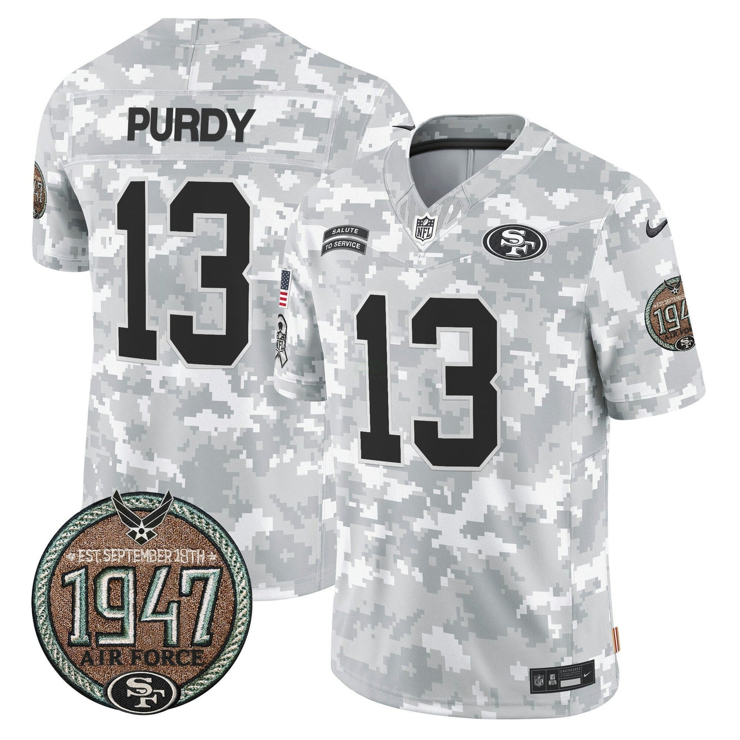Camisa NFL San Francisco 49ers Men’s 2024 Salute to Service Establishment Year Patch Vapor Limited Jersey
