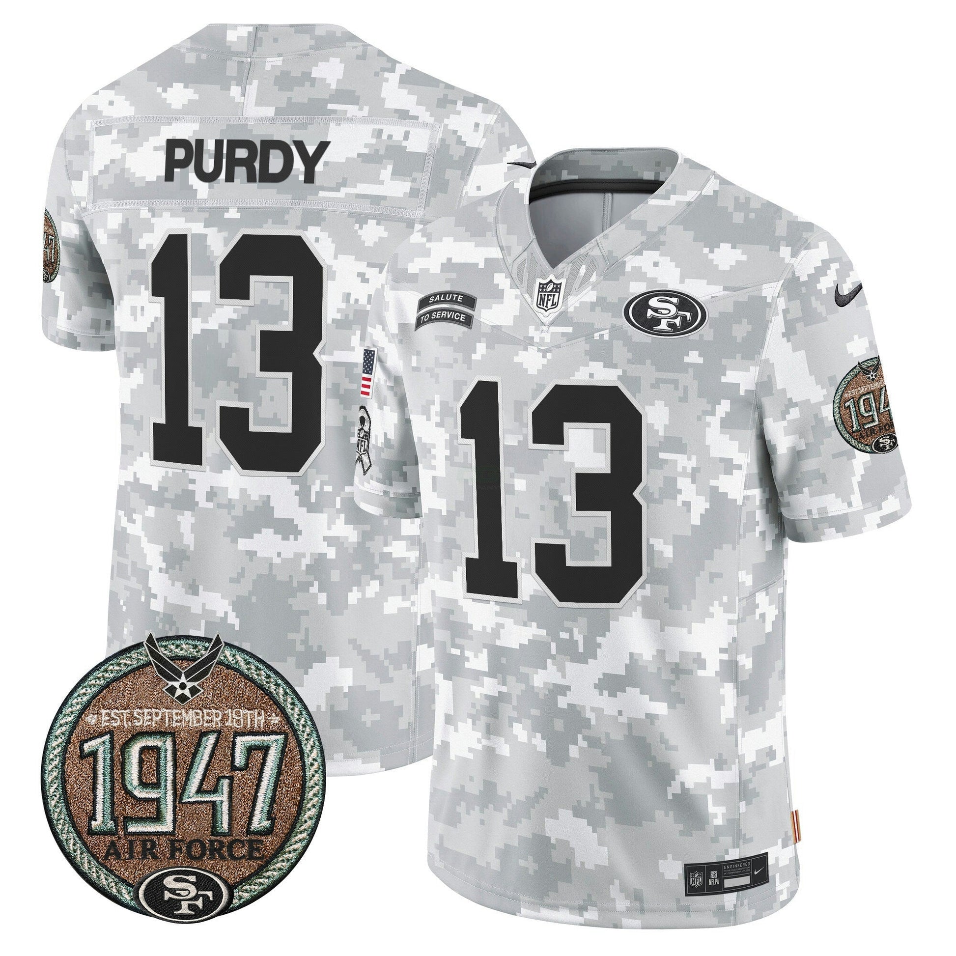 Camisa NFL San Francisco 49ers Men’s 2024 Salute to Service Establishment Year Patch Vapor Limited Jersey