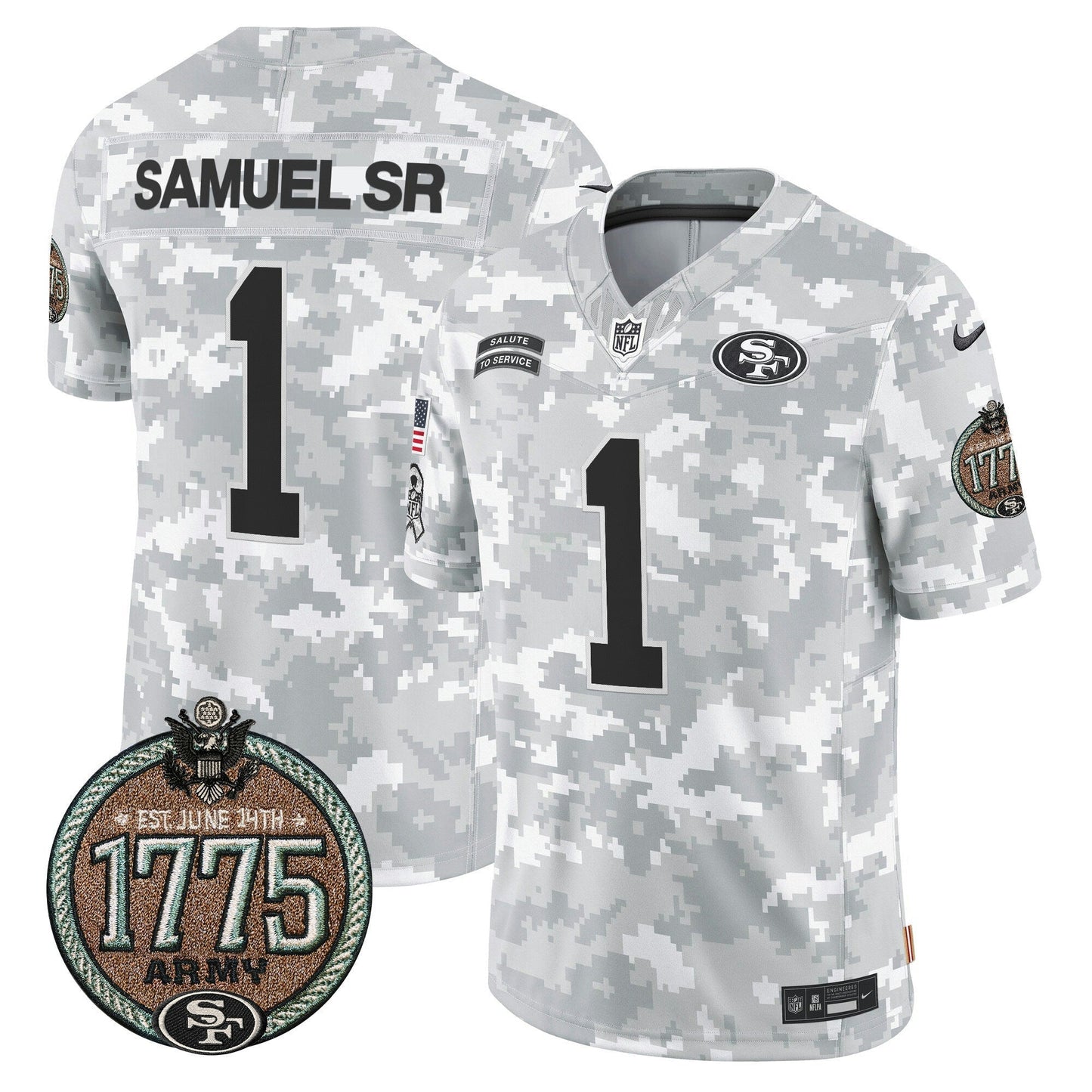 Camisa NFL San Francisco 49ers Men’s 2024 Salute to Service Establishment Year Patch Vapor Limited Jersey