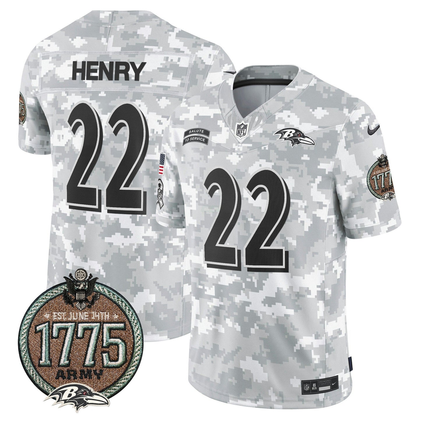 Camisa NFL Baltimore Ravens Men’s 2024 Salute to Service Establishment Year Patch Vapor Limited Jersey