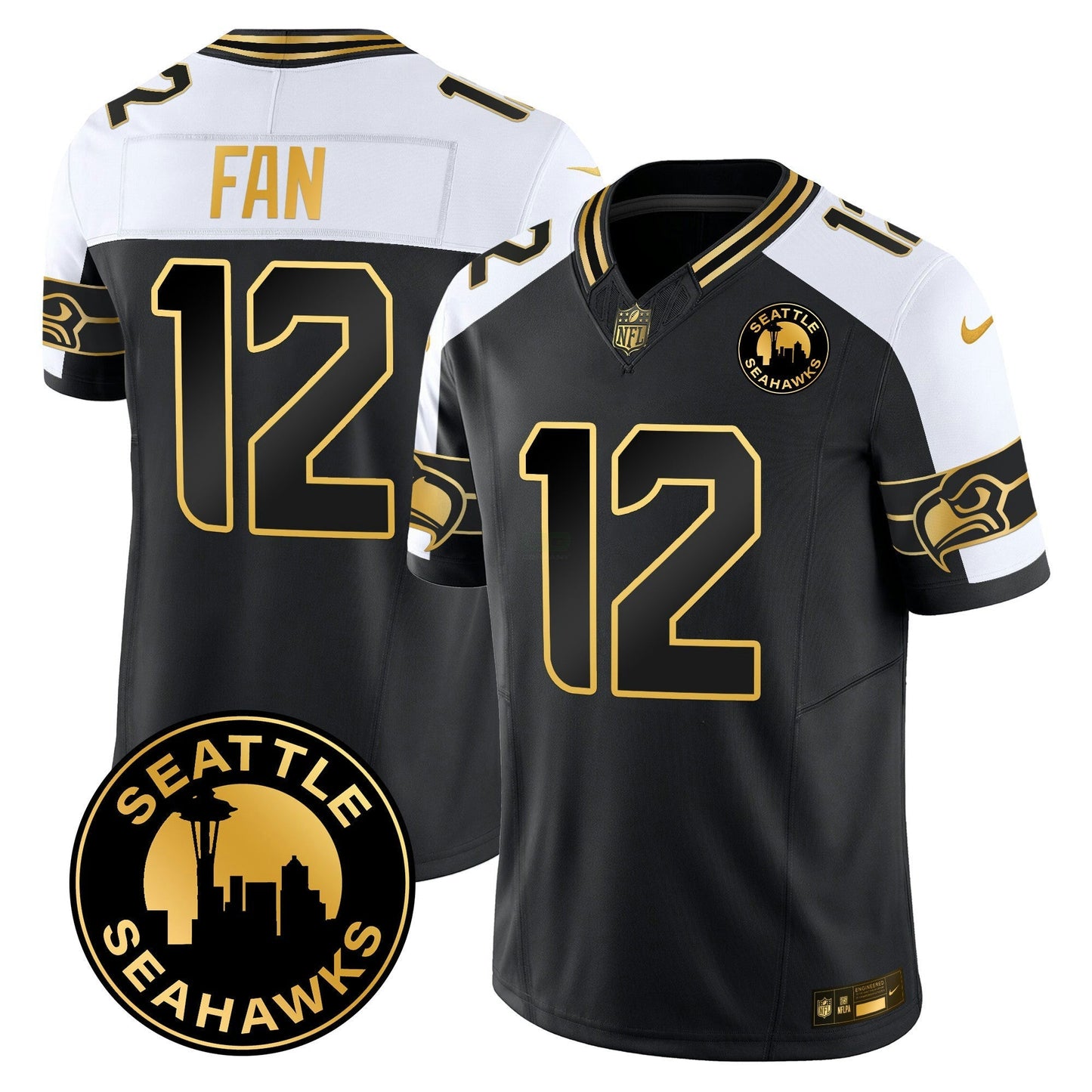 Camisa NFL Men’s 2025 Seattle City Patch Dourada Vapor Limited Jersey