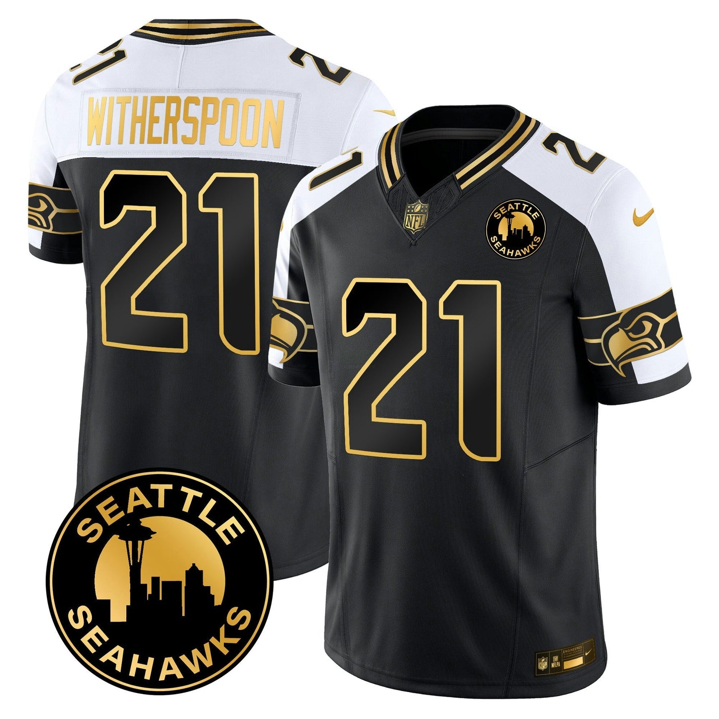 Camisa NFL Men’s 2025 Seattle City Patch Dourada Vapor Limited Jersey