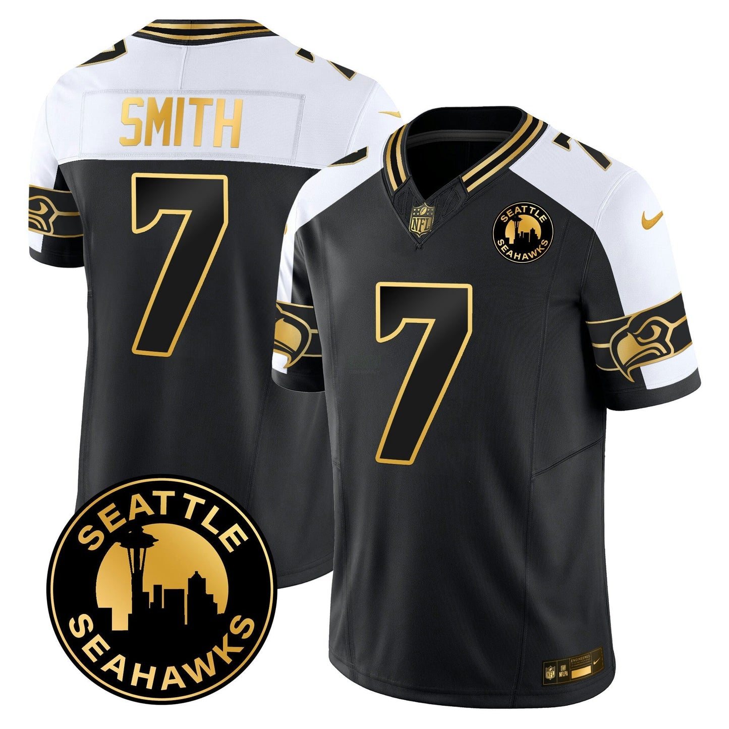Camisa NFL Men’s 2025 Seattle City Patch Dourada Vapor Limited Jersey