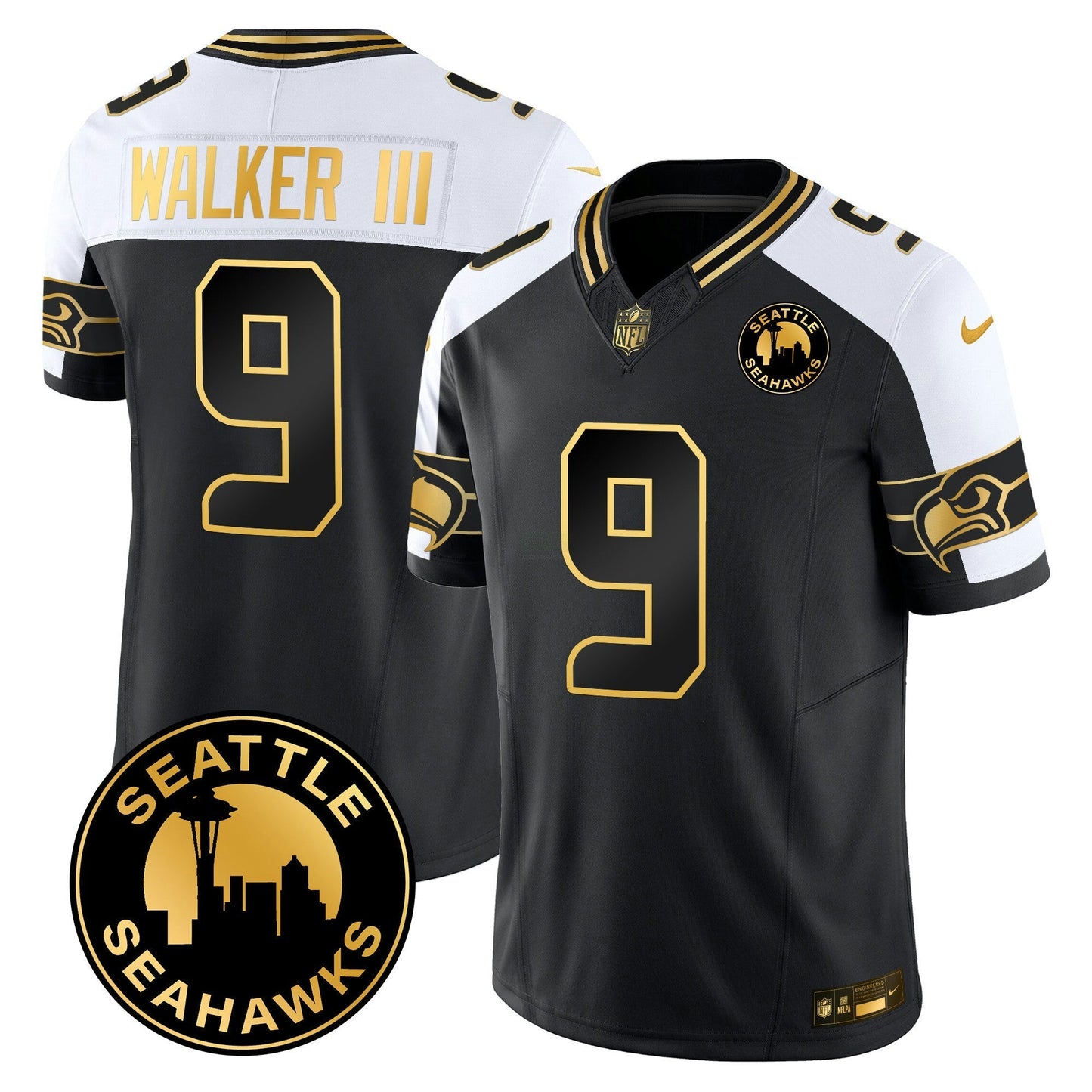 Camisa NFL Men’s 2025 Seattle City Patch Dourada Vapor Limited Jersey