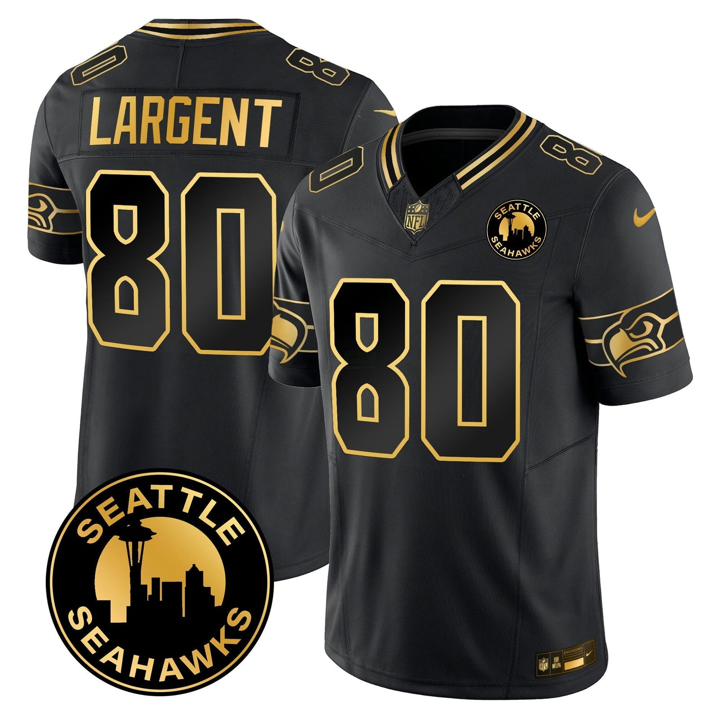 Camisa NFL Men’s 2025 Seattle City Patch Dourada Vapor Limited Jersey