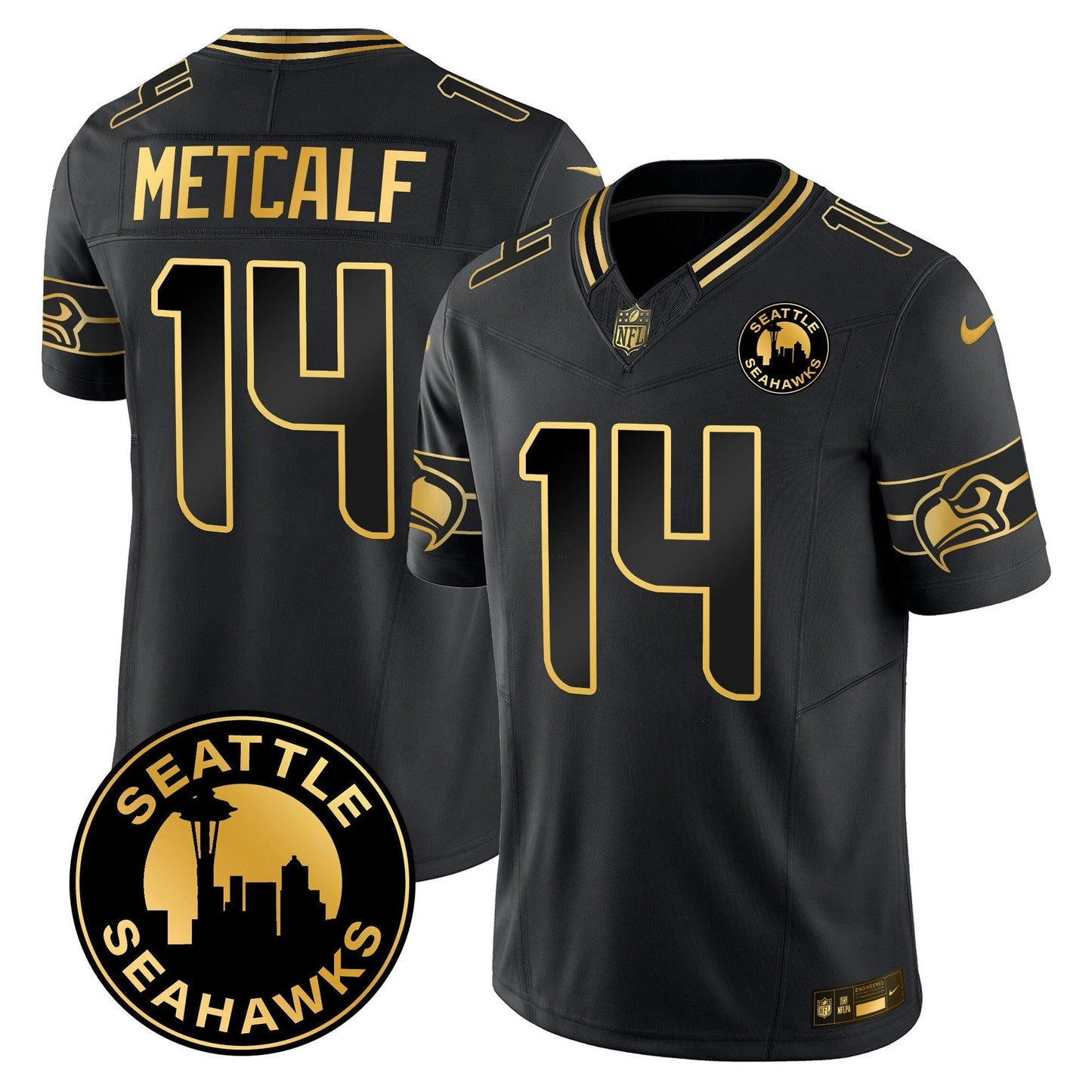 Camisa NFL Men’s 2025 Seattle City Patch Dourada Vapor Limited Jersey