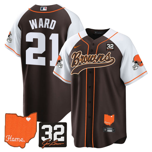 Camisa NFL Men’s #32 Jim Brown Memorial & Home Patch Jersey