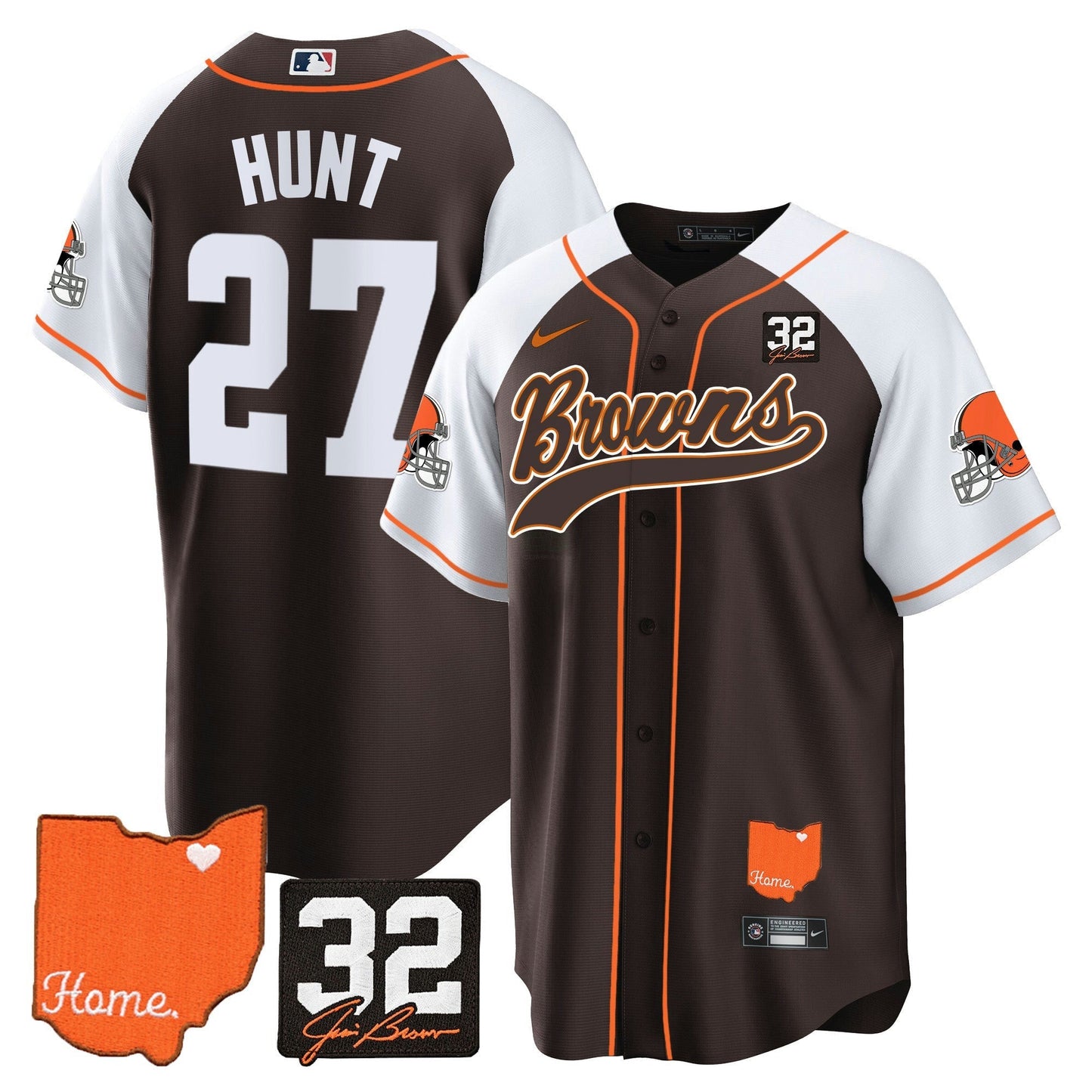 Camisa NFL Men’s #32 Jim Brown Memorial & Home Patch Jersey