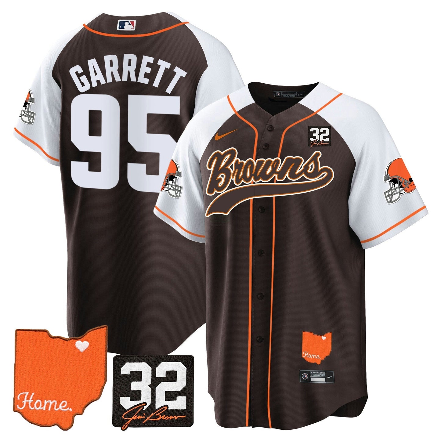 Camisa NFL Men’s #32 Jim Brown Memorial & Home Patch Jersey