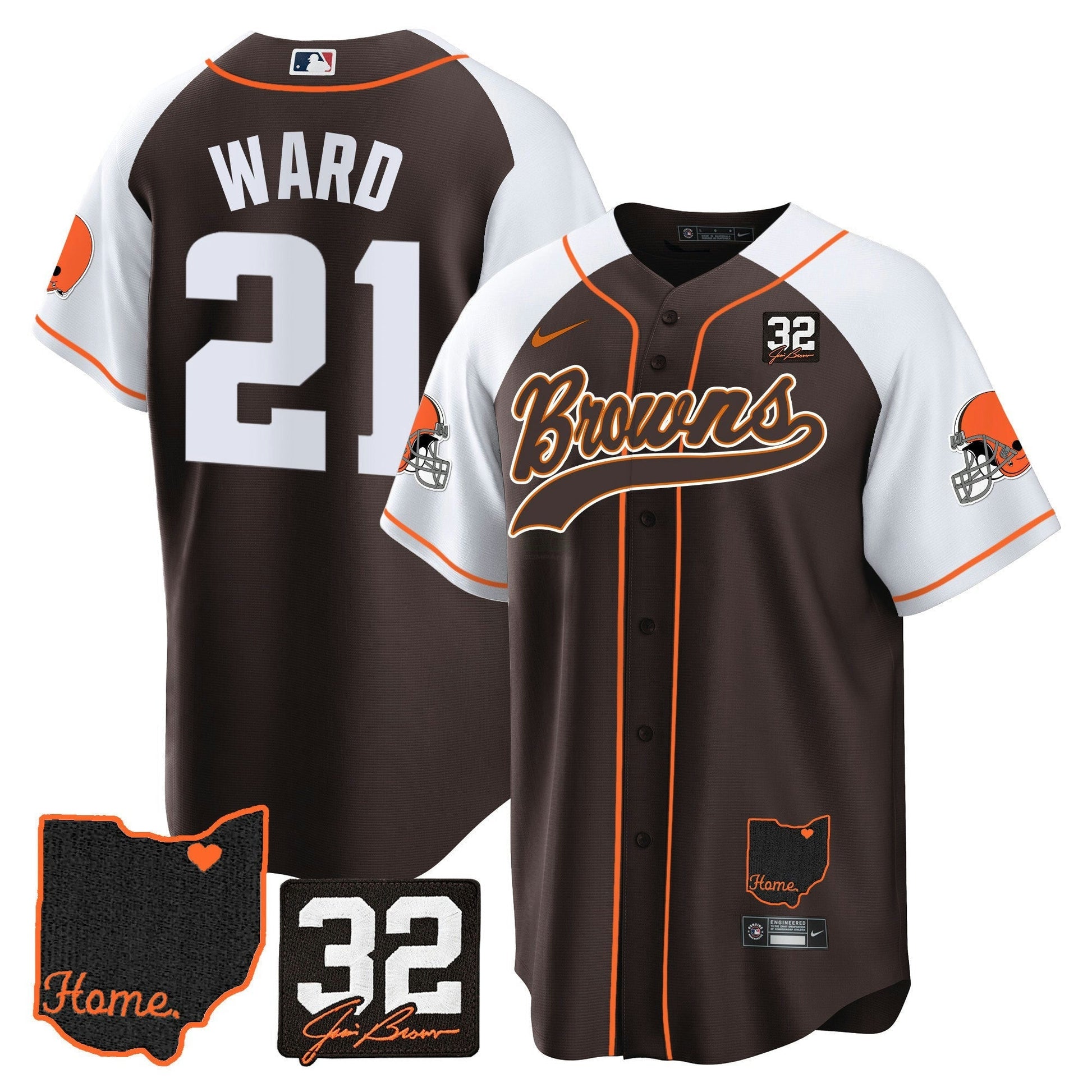 Camisa NFL Cleveland Browns Men’s #32 Jim Brown Memorial & Home Patch Jersey V2 - Baseball