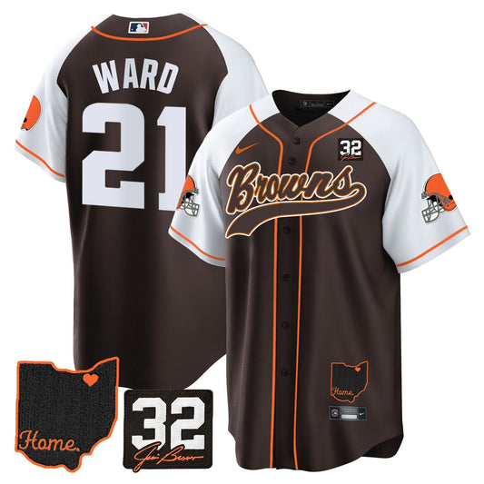 Camisa NFL Cleveland Browns Men’s #32 Jim Brown Memorial & Home Patch Jersey V2 - Baseball