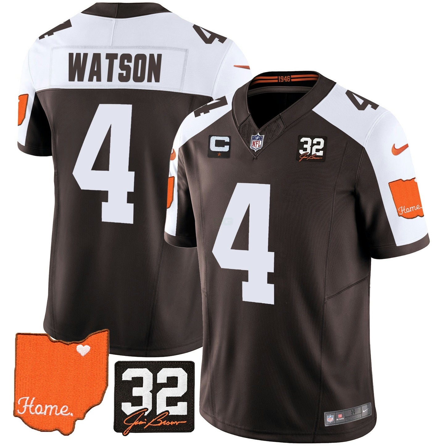 Camisa NFL Cleveland Browns Men’s #32 Jim Brown Memorial & Home Patch Jersey V2 - Alternativa