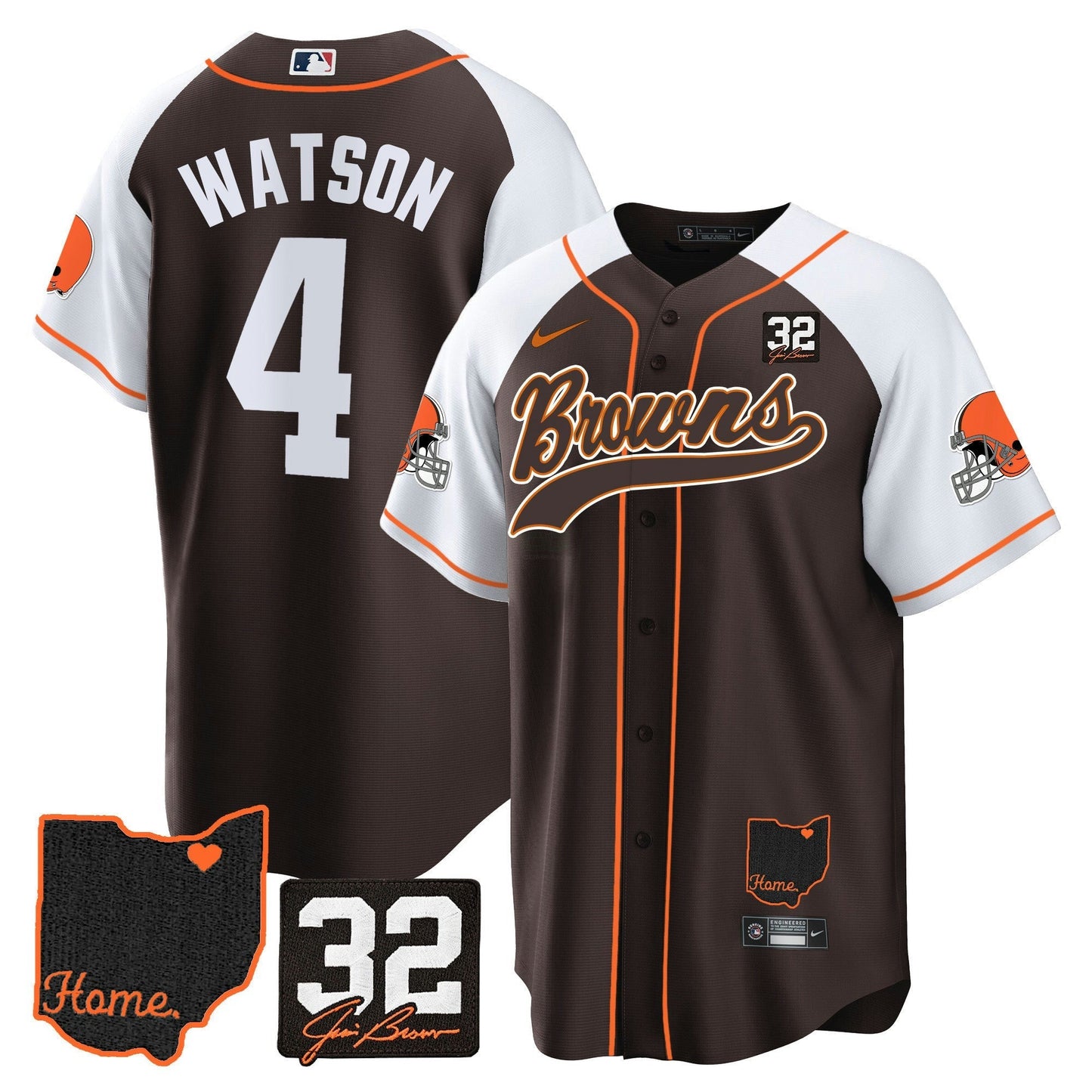 Camisa NFL Cleveland Browns Men’s #32 Jim Brown Memorial & Home Patch Jersey V2 - Baseball
