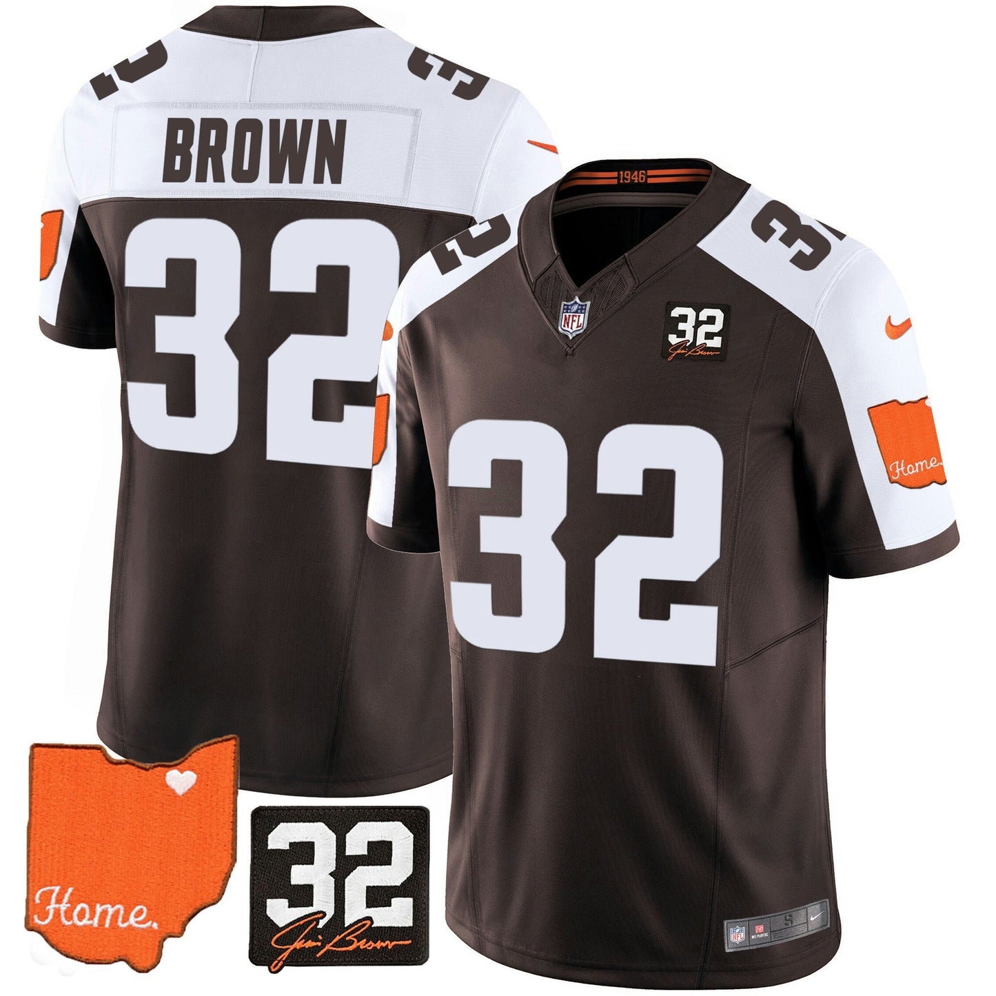 Camisa NFL Cleveland Browns Men’s #32 Jim Brown Memorial & Home Patch Jersey V2 - Alternativa