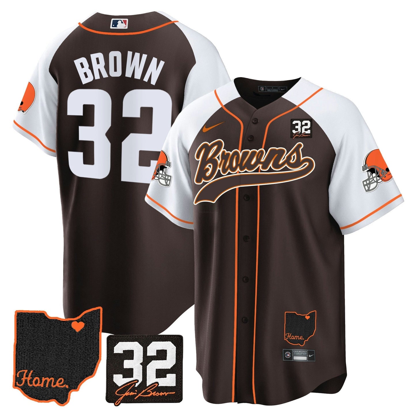 Camisa NFL Cleveland Browns Men’s #32 Jim Brown Memorial & Home Patch Jersey V2 - Baseball