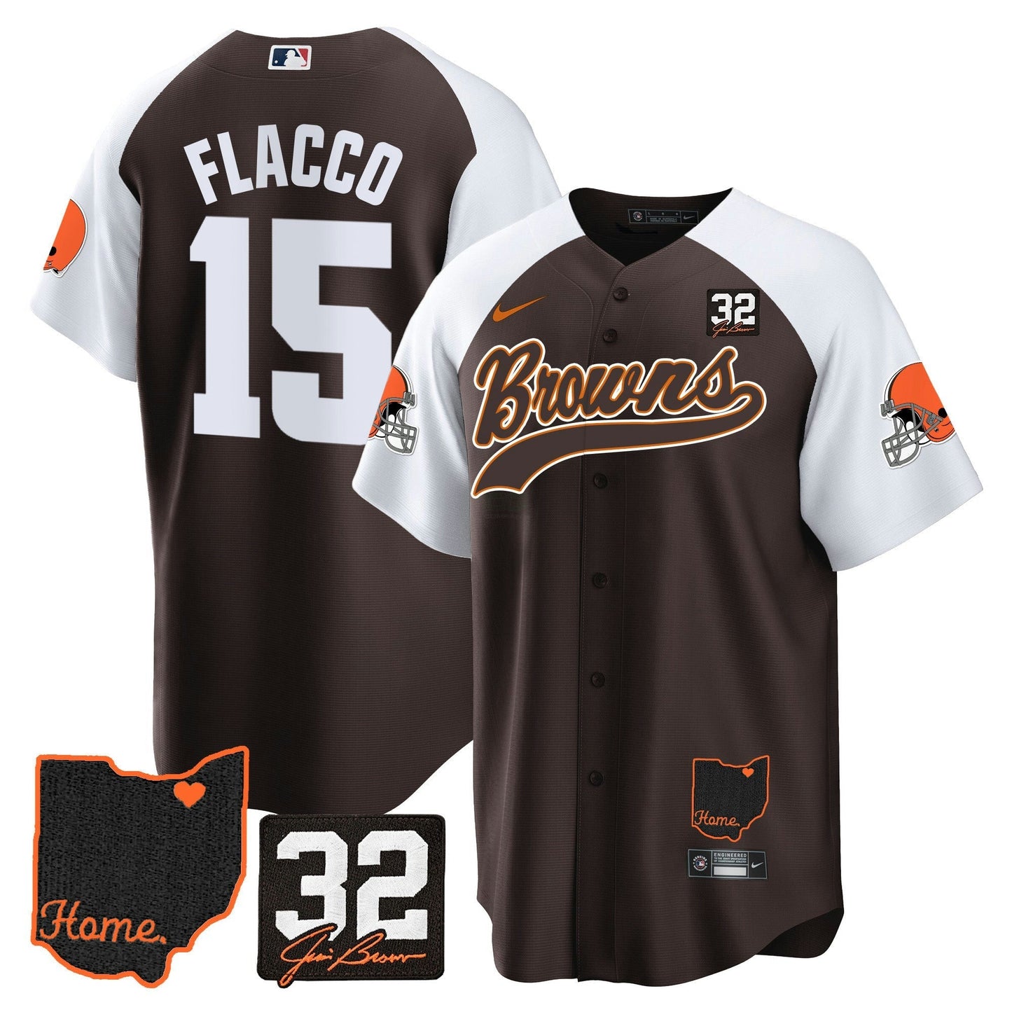 Camisa NFL Cleveland Browns Men’s #32 Jim Brown Memorial & Home Patch Jersey V2 - Baseball