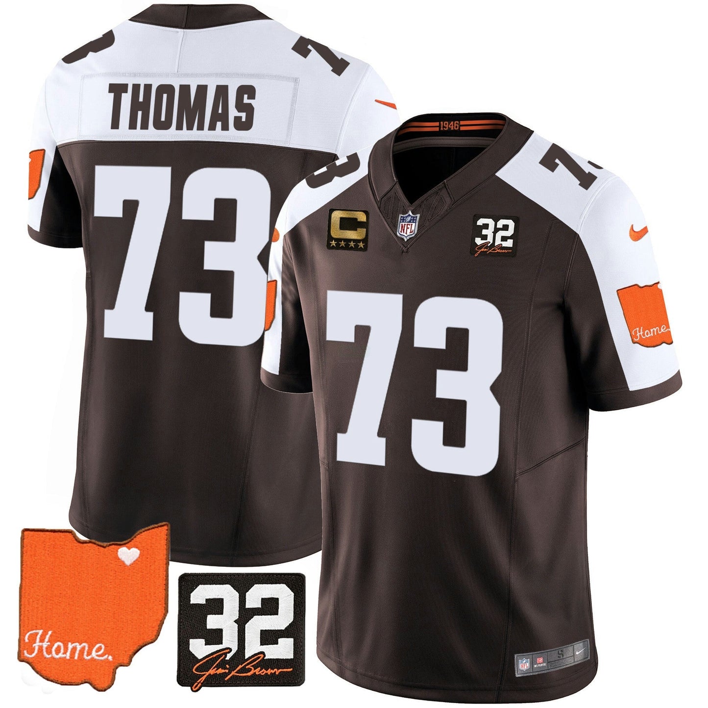 Camisa NFL Cleveland Browns Men’s #32 Jim Brown Memorial & Home Patch Jersey V2 - Alternativa
