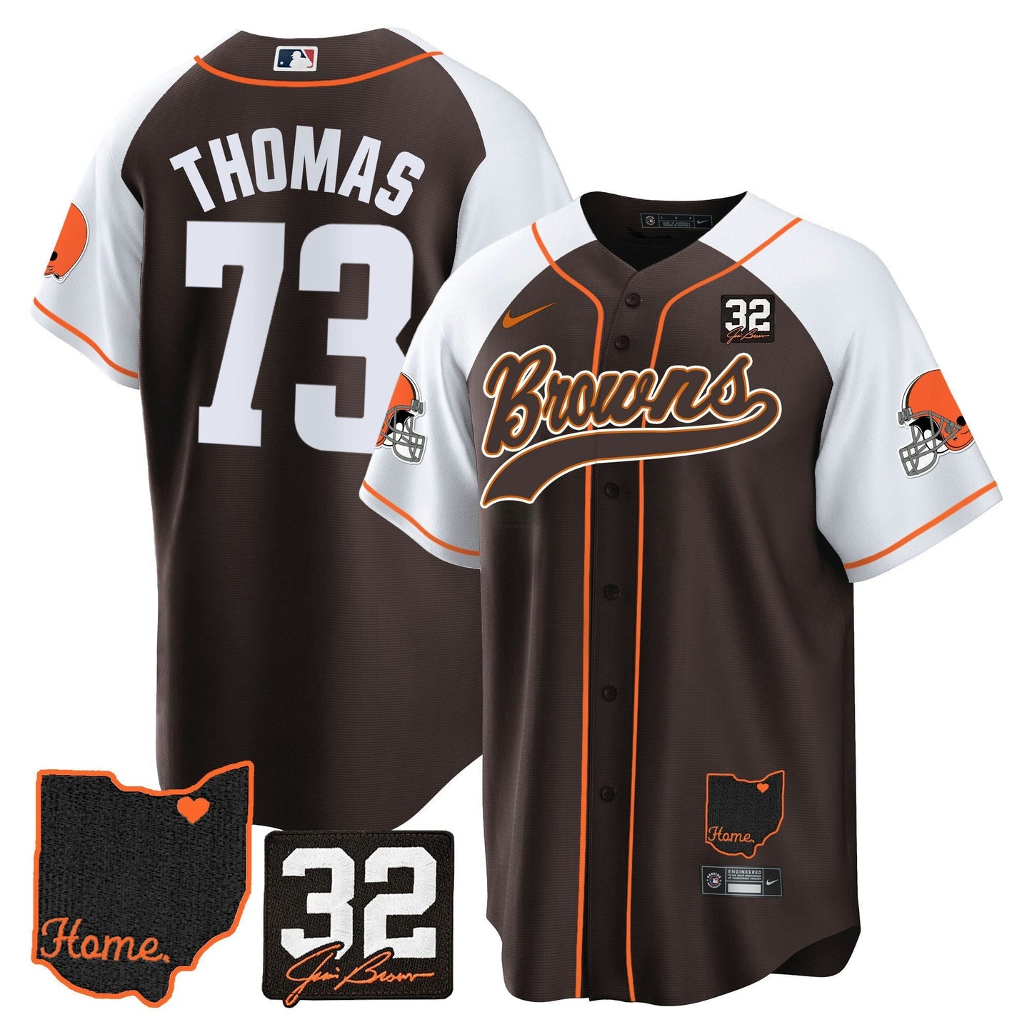 Camisa NFL Cleveland Browns Men’s #32 Jim Brown Memorial & Home Patch Jersey V2 - Baseball